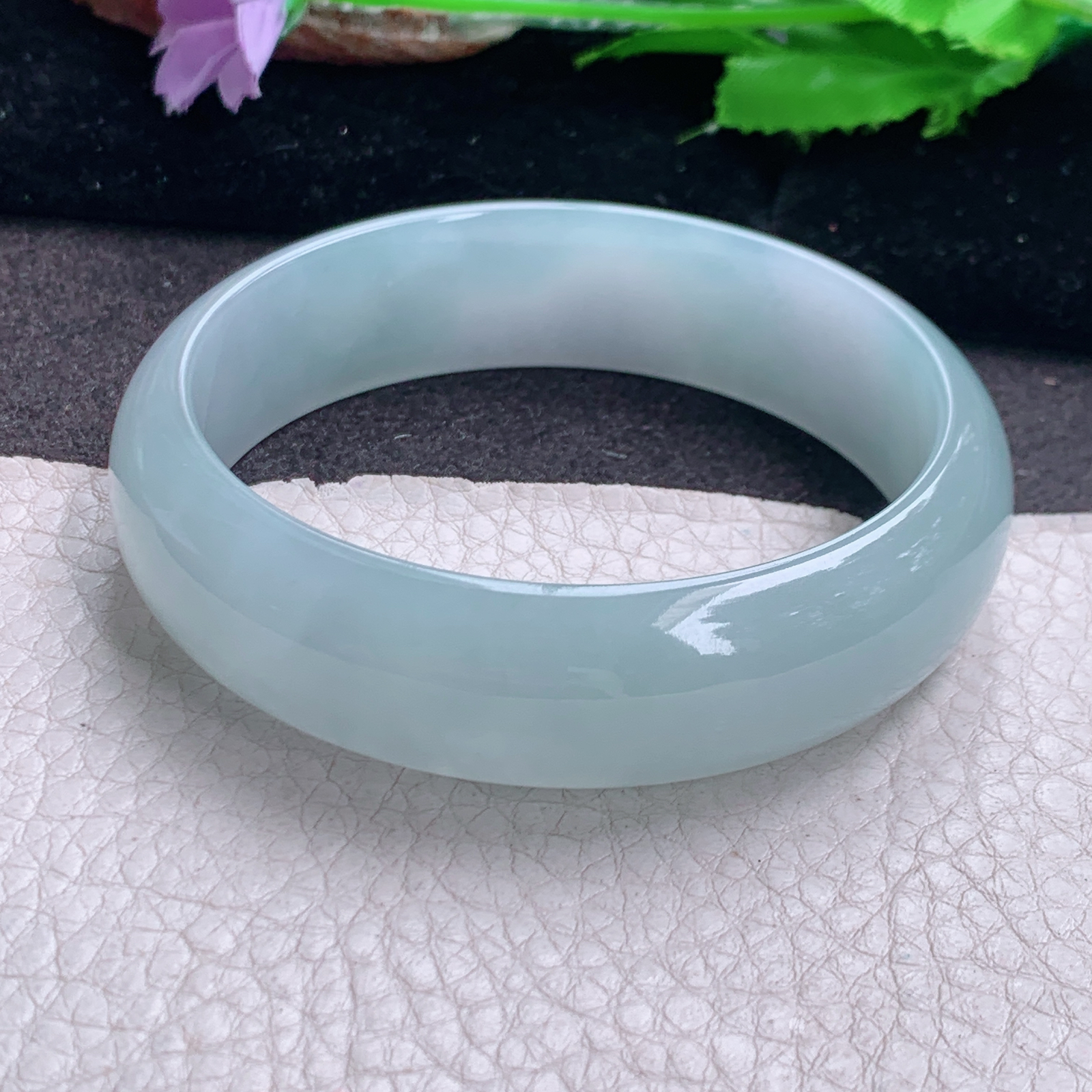 js大圈口60*16.8*7轮镯 缅甸翡翠a货高品质冰润蓝韵宽边玉手镯