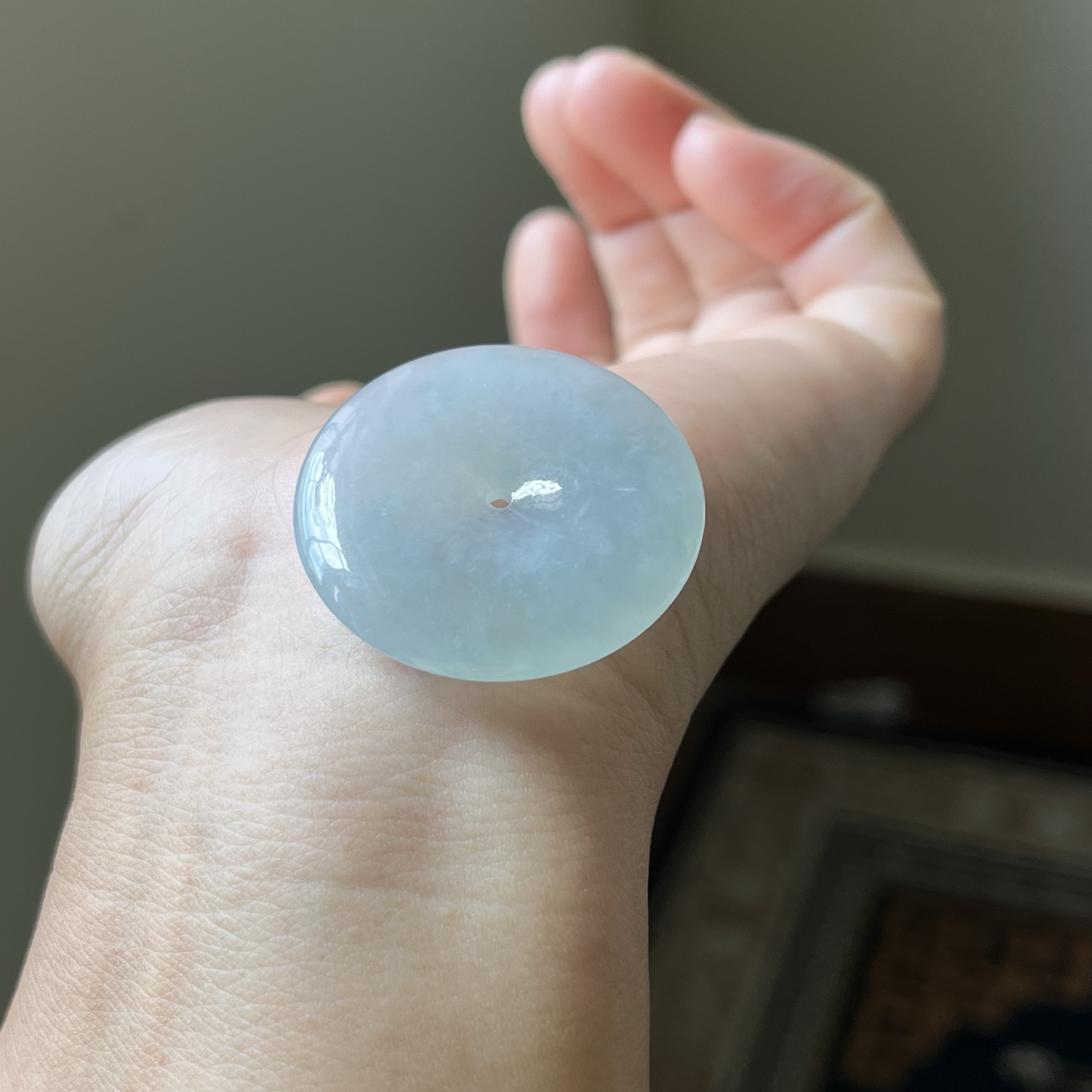 2号，冰种大平安扣吊坠，种水好，大气厚庄，冰透无裂，尺寸34.5×5.5，免费编绳，超值