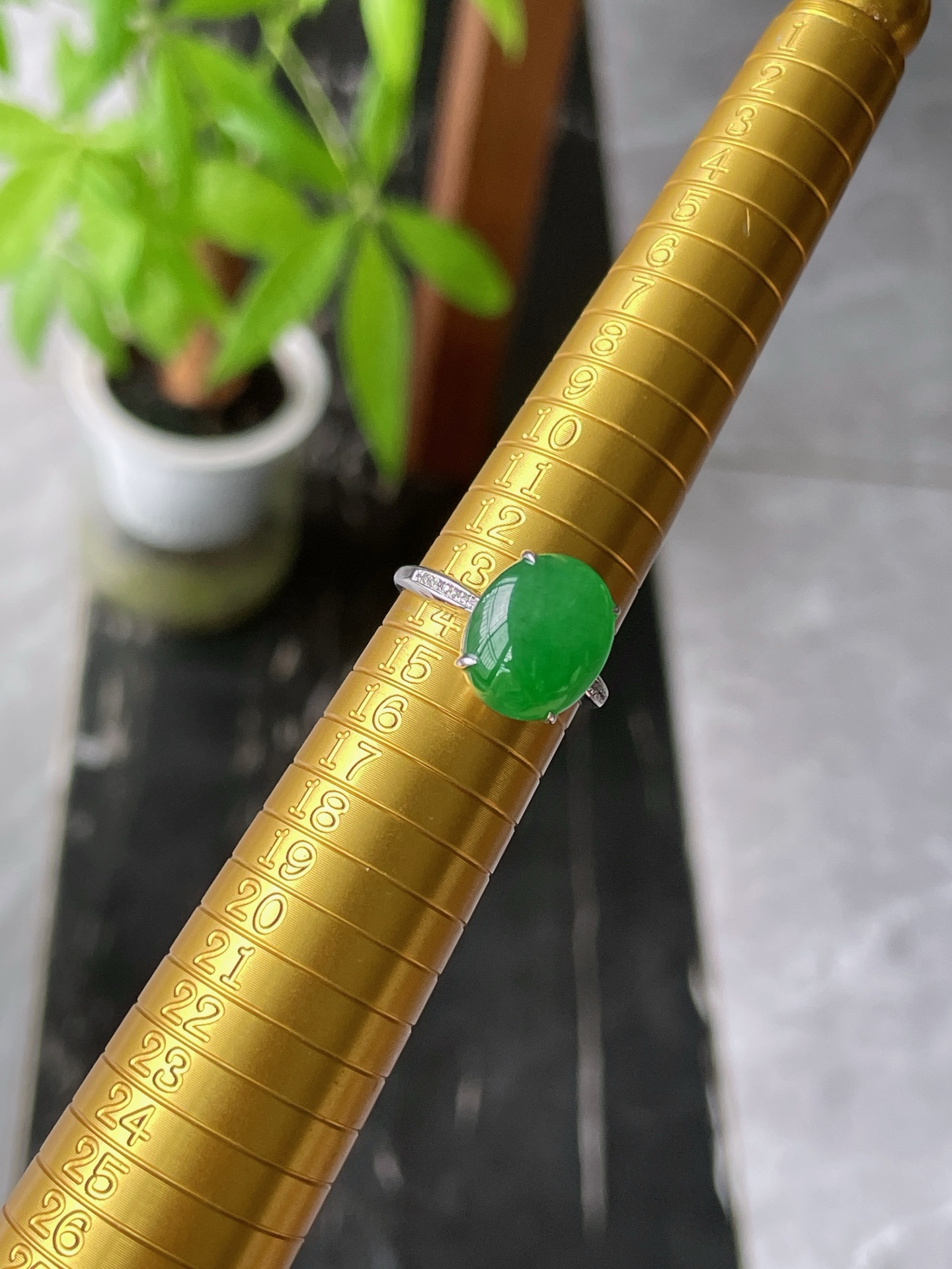 18k金钻豪镶冰胶满绿蛋面戒指,S16