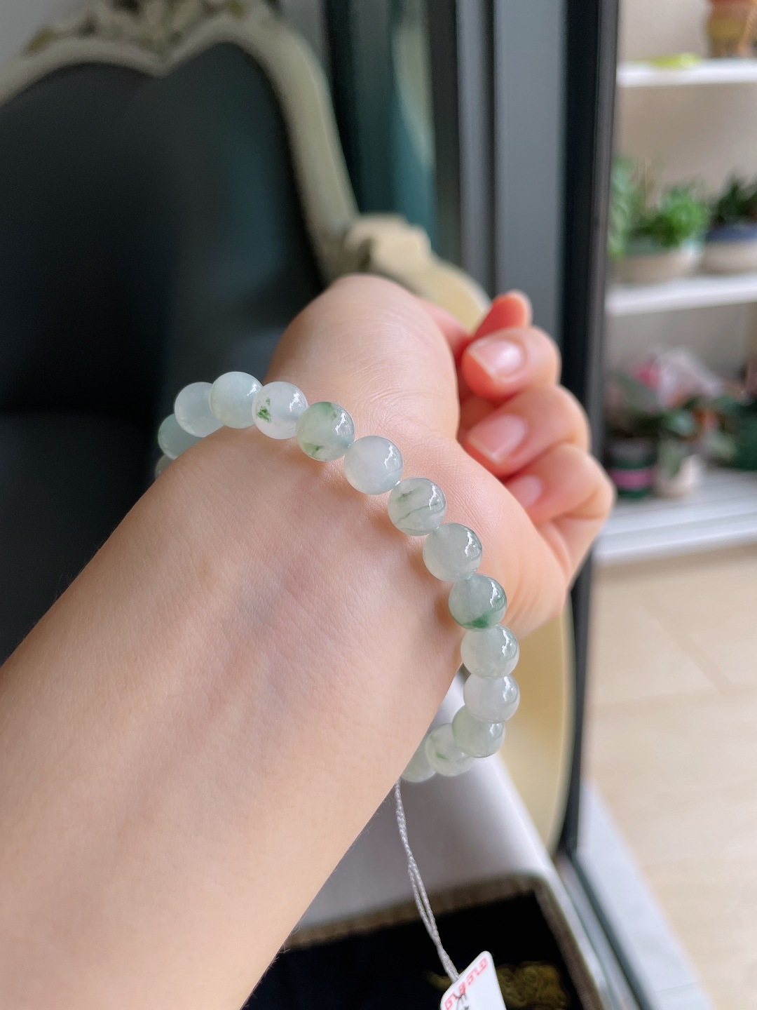 ️，缅甸天然翡翠A货，冰飘花手串，尺寸：8mm。【编4617】