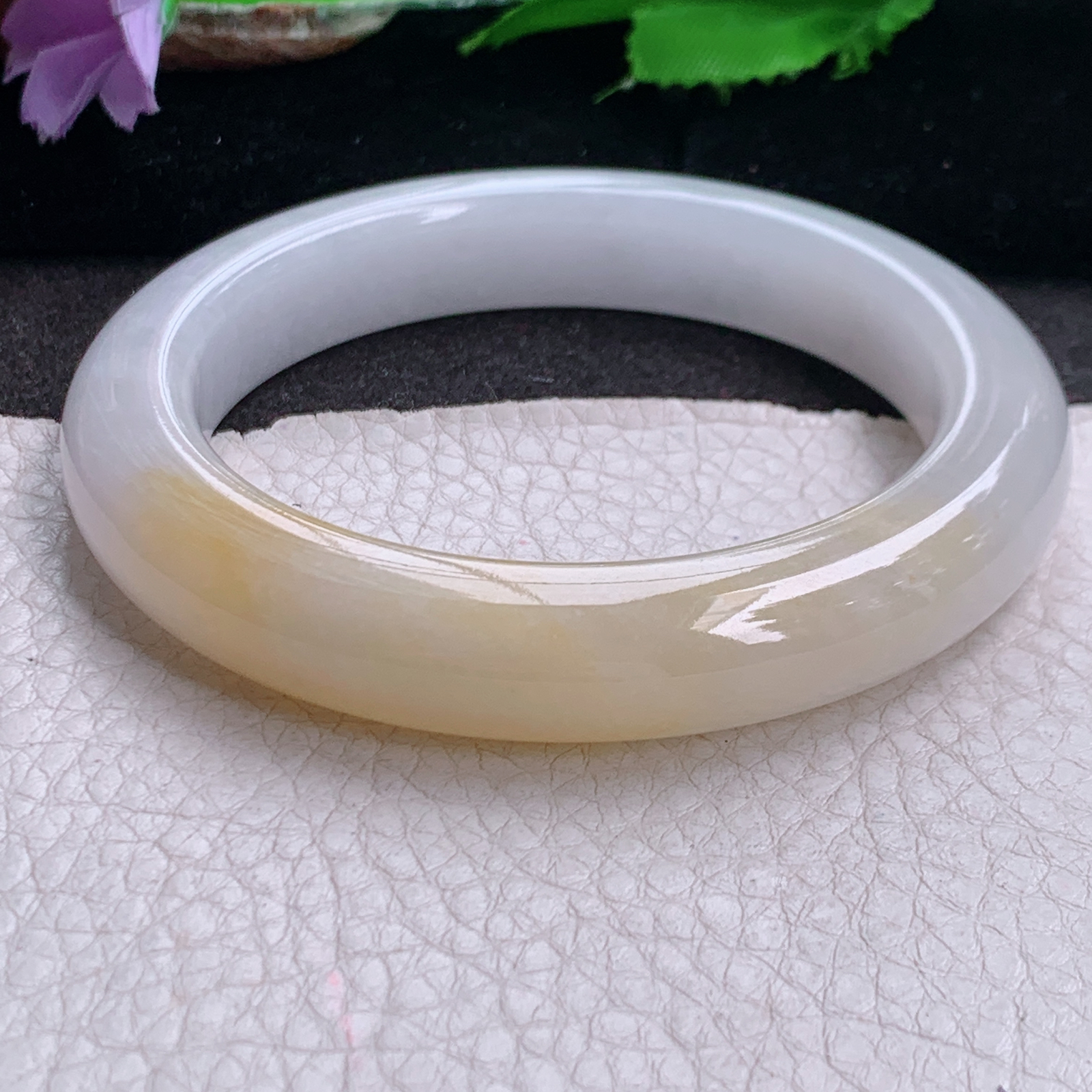 ss大圈口60*12*10.5招财镯 缅甸翡翠a货高品质冰双彩黄翡宽边玉手镯