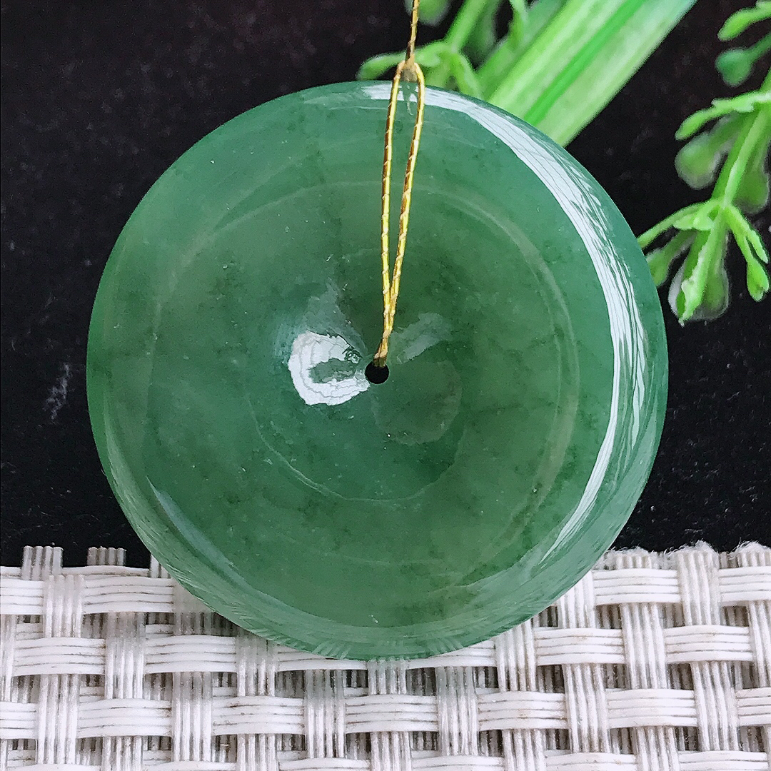 实拍A货翡翠36.3/6.3老坑冰润起胶满绿平安扣吊坠翡翠玉坠