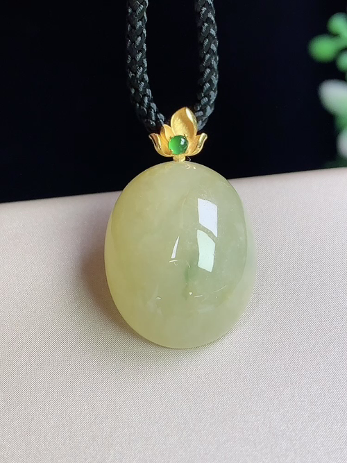 18k金镶黄翡蛋面，无裂，尺寸17.5-14.1-8.5mm，j05cdg