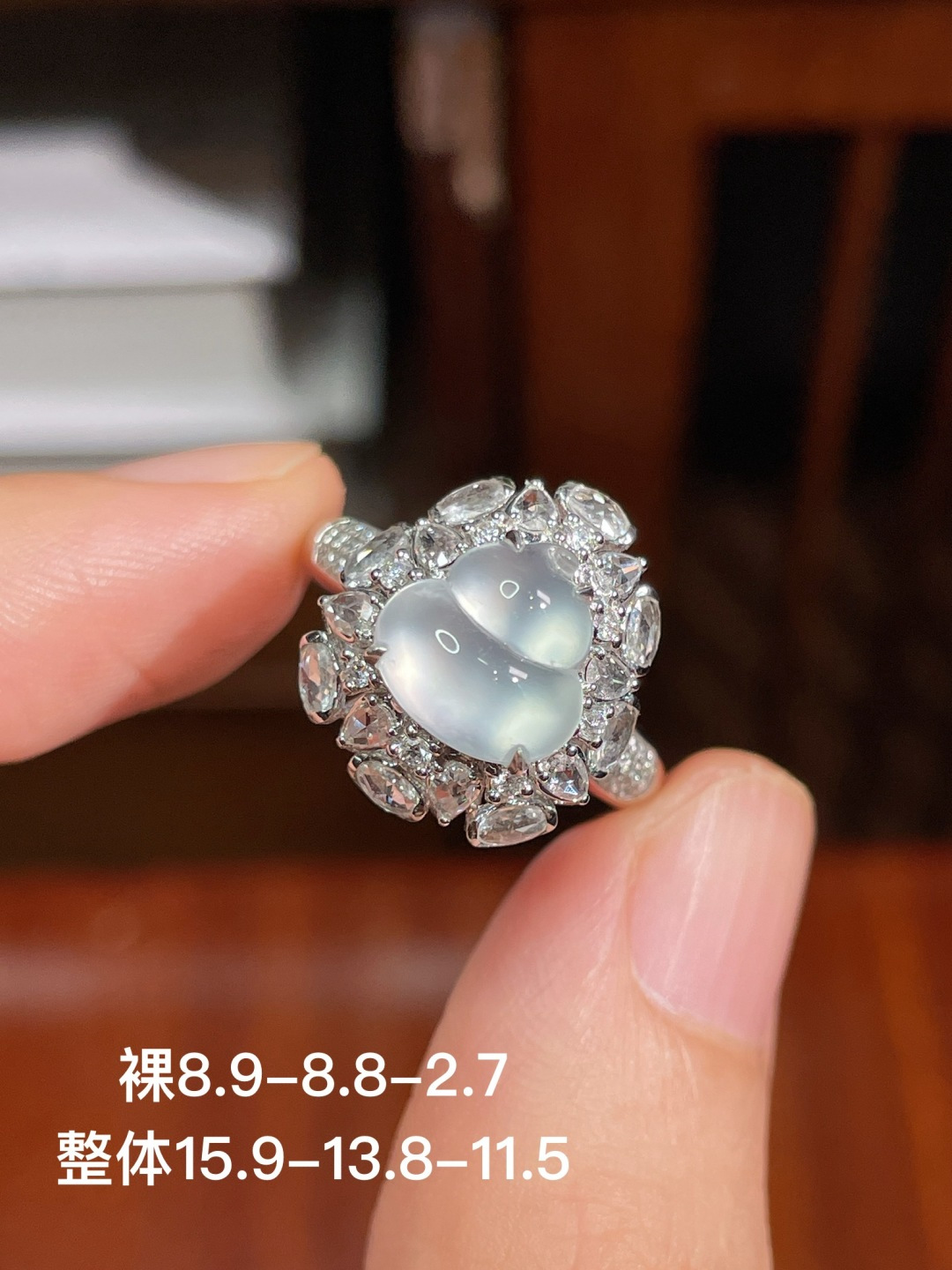 ️冰种葫芦戒指，无裂，18k金镶嵌，15.9-13.8-11.5