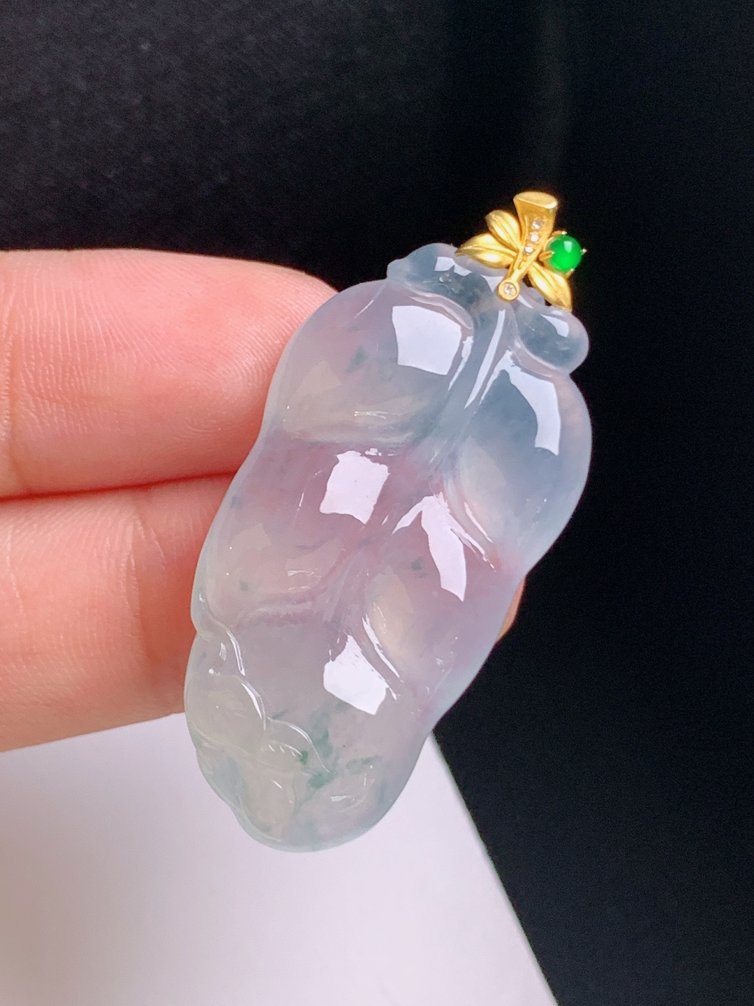 ️ 冰种树叶吊坠，飘花灵动，冰润起胶，金扣精致，大业有成，080901