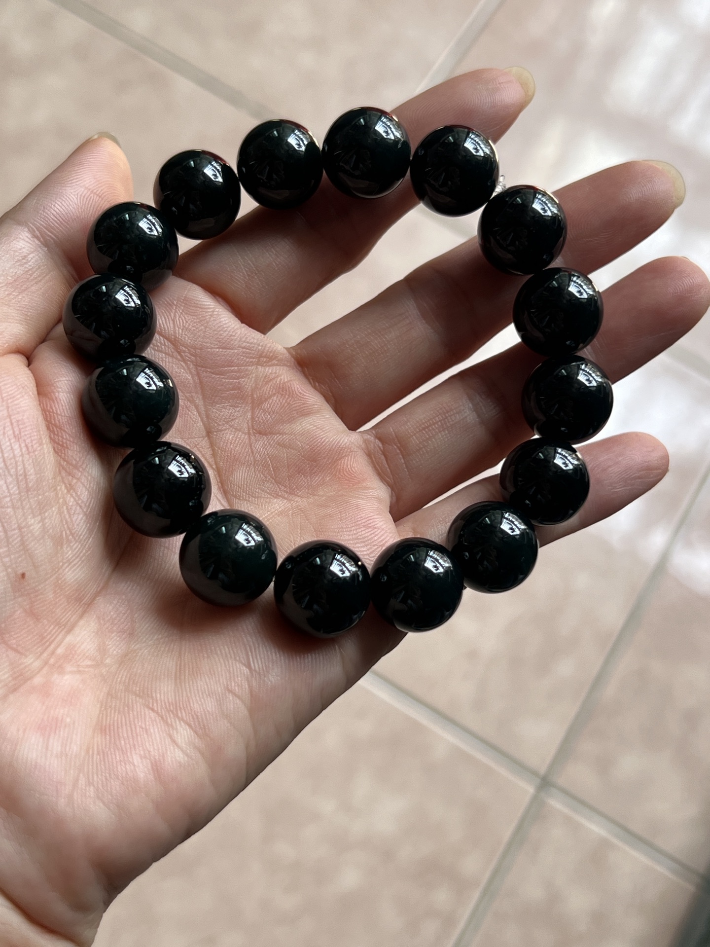 ️ 9.5 墨翠手链14mm 乌黑油亮 质地细腻 水头极好