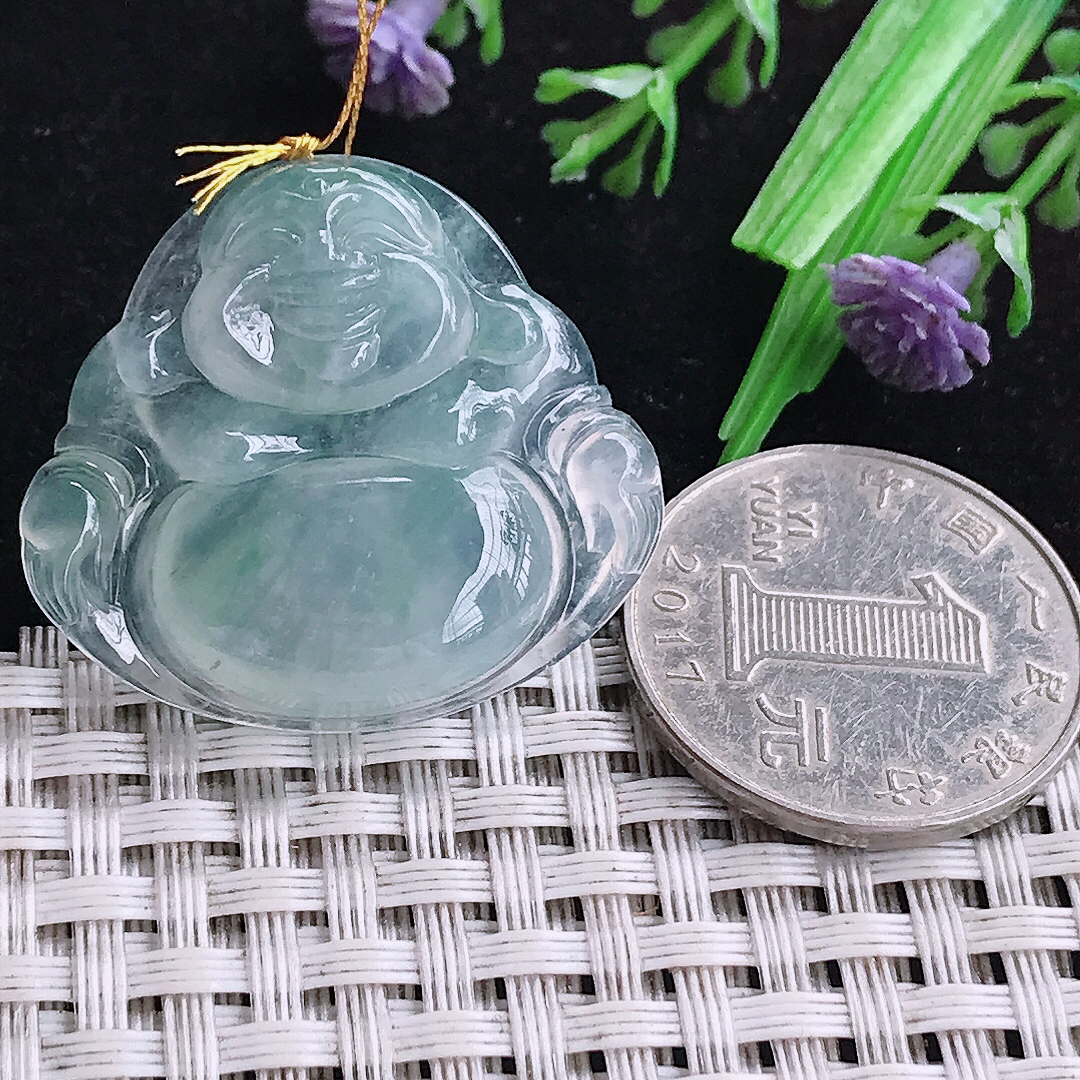 实拍A货翡翠29.8/32.6/5.8老坑冰透起胶冰种佛公吊坠翡翠玉坠挂件