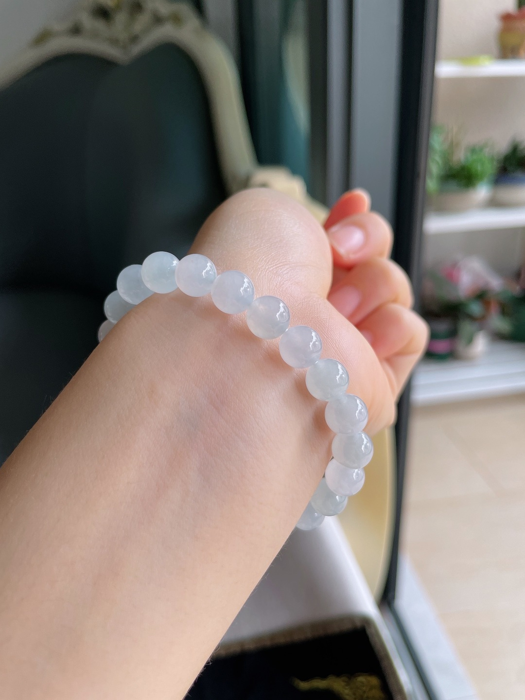 ️，缅甸天然翡翠A货，白冰手串，尺寸：8mm。【编4613】