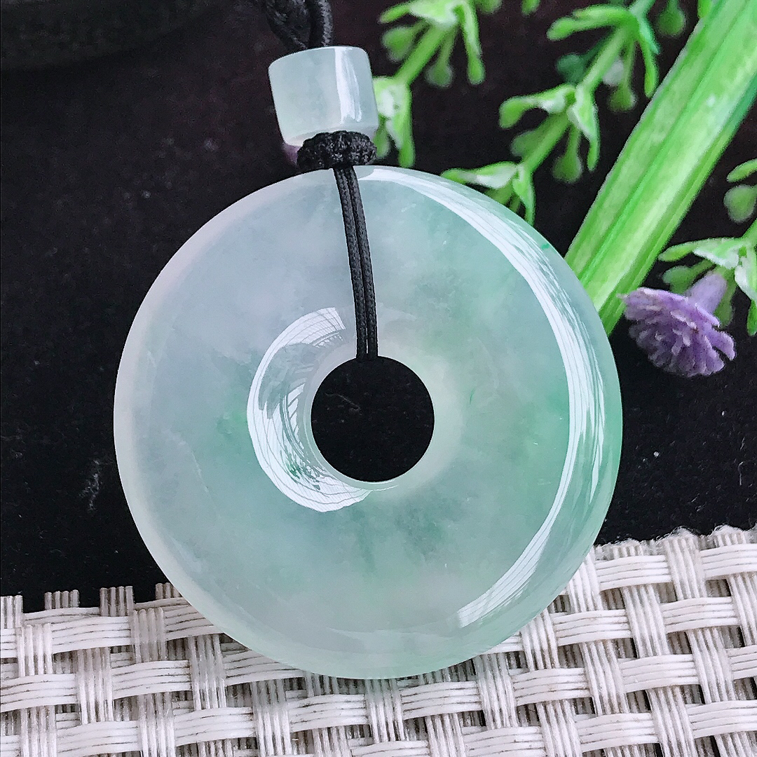 实拍A货翡翠37.8/5.8老坑冰纯果冻胶冰晴平安扣吊坠翡翠玉扣挂件