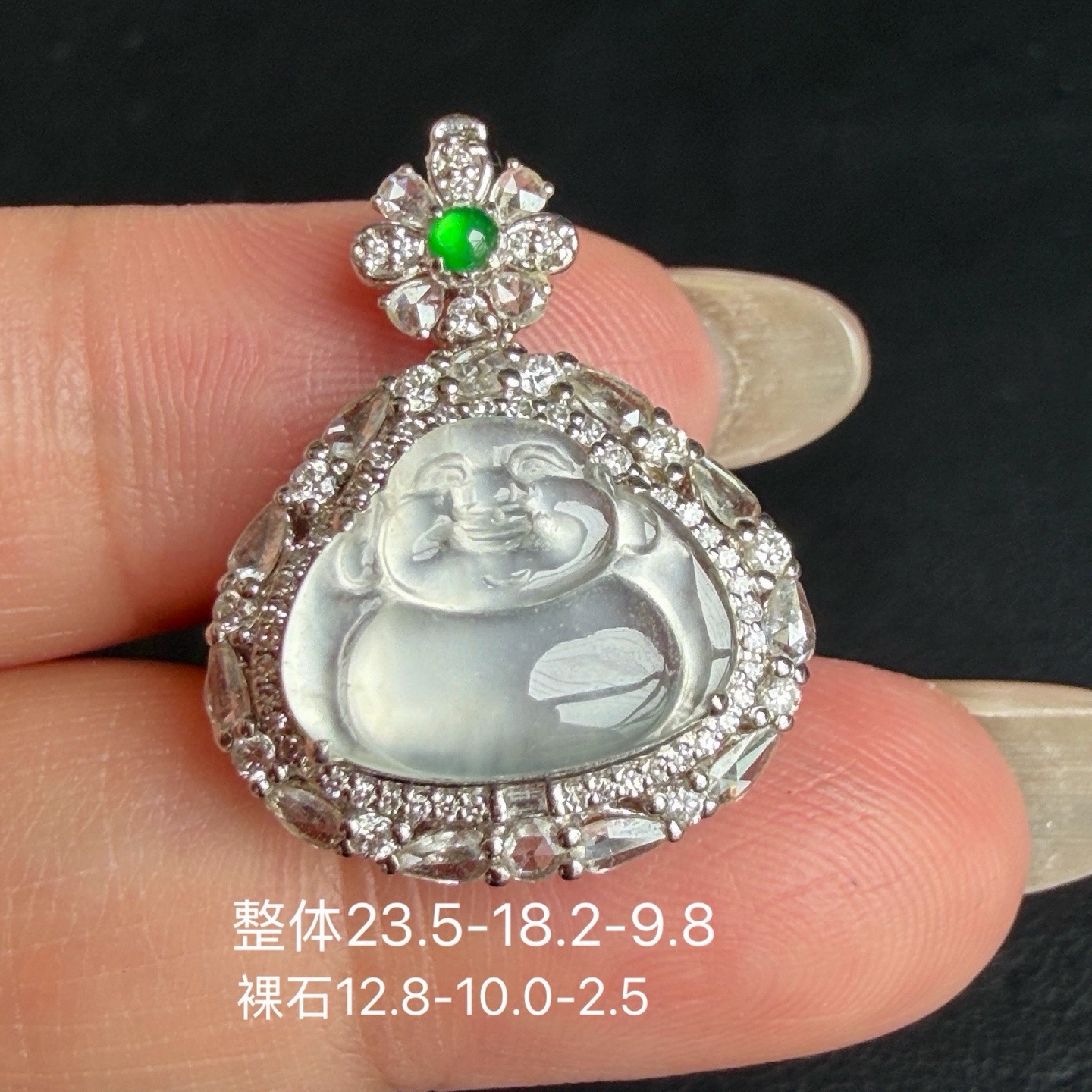 自然光实拍 缅甸翡翠A货 冰种弥勒佛戒指 两用款 可当吊坠可当戒指 冰透水润 精工雕刻 无裂