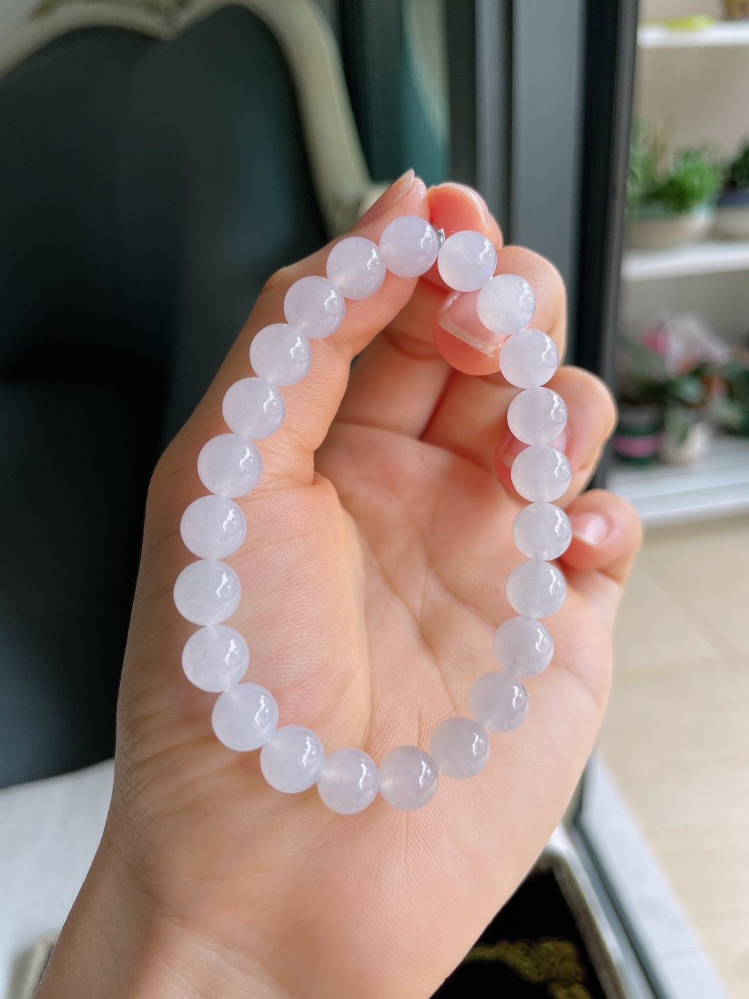 ️，缅甸天然翡翠A货，白冰手串，尺寸：8mm。【编4614】
