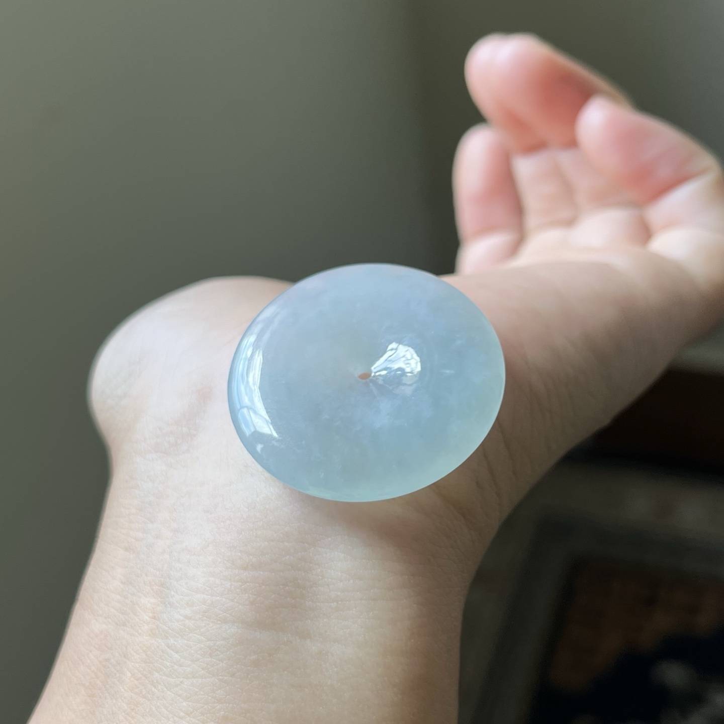 2号，冰种大平安扣吊坠，种水好，大气厚庄，冰透无裂，尺寸34.5×5.5，免费编绳，超值