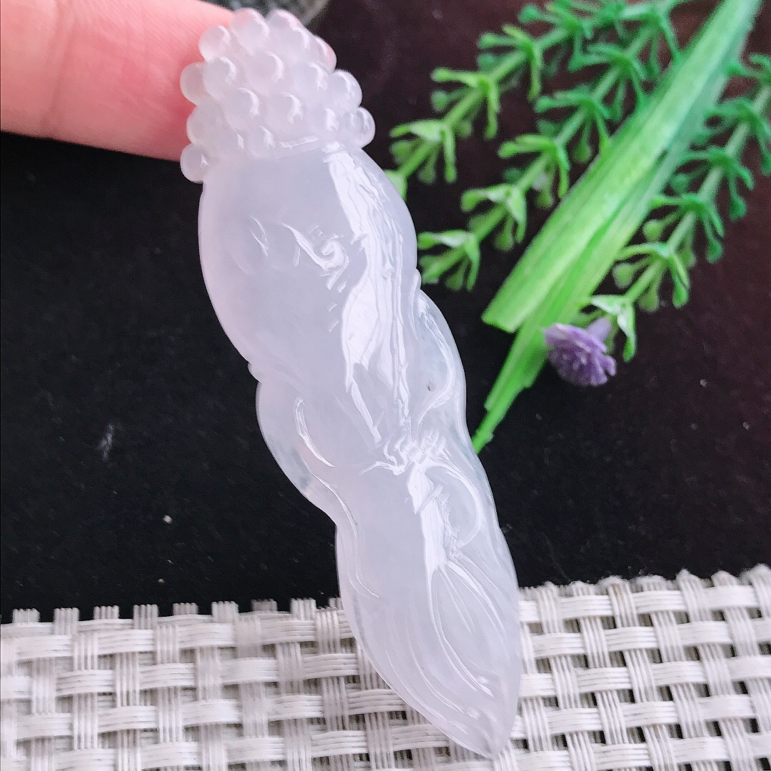 实拍A货翡翠79/21.8/9.5老坑冰胶果冻白月光人生得意人参吊坠翡翠玉坠挂件