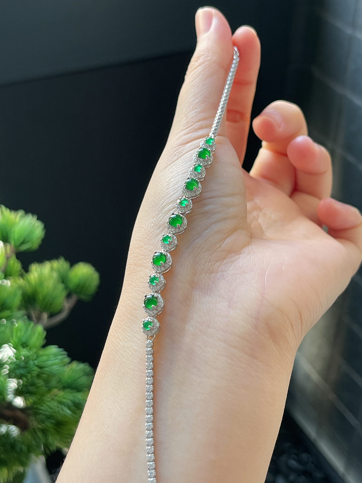 翡翠手链，印记：S925