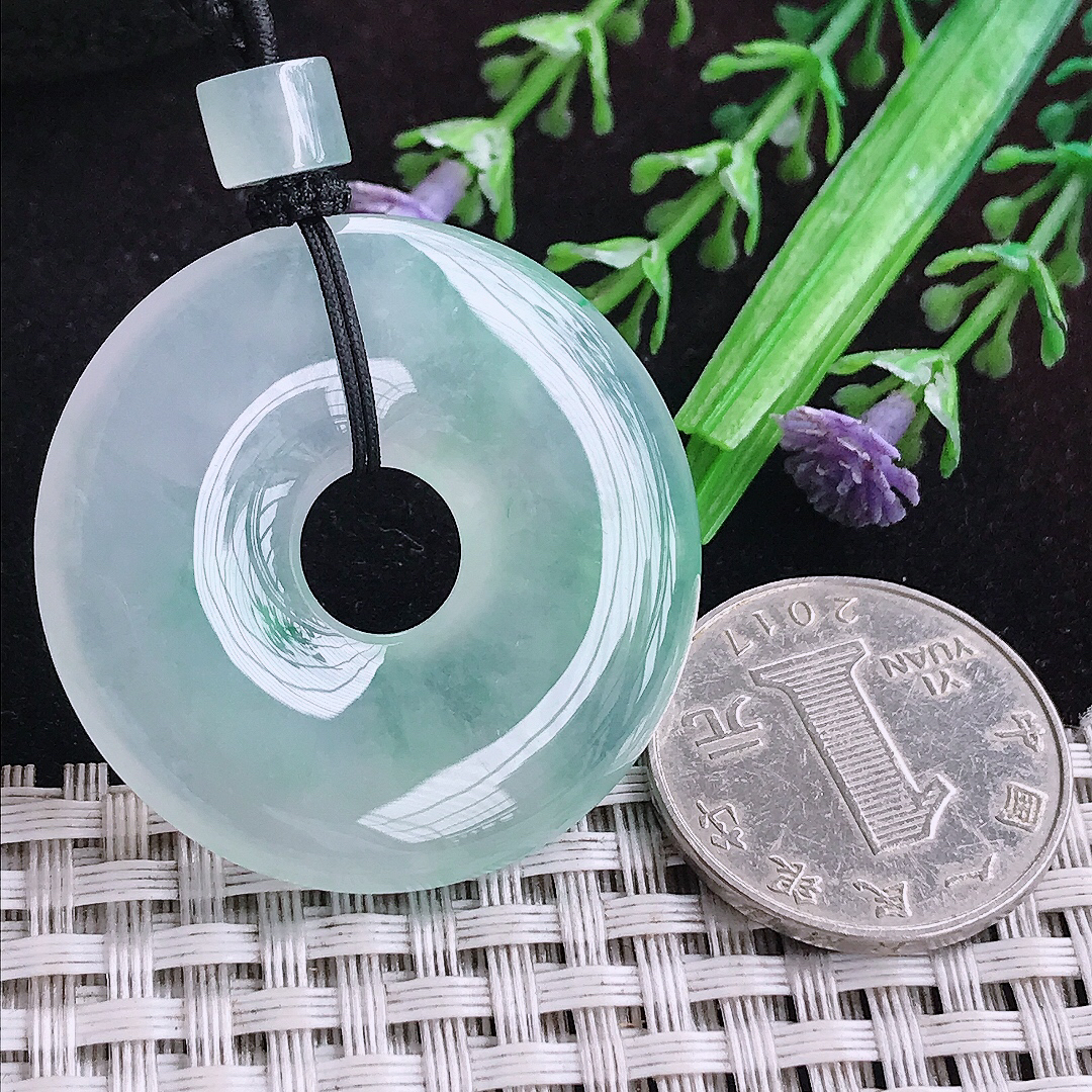 实拍A货翡翠37.8/5.8老坑冰纯果冻胶冰晴平安扣吊坠翡翠玉扣挂件