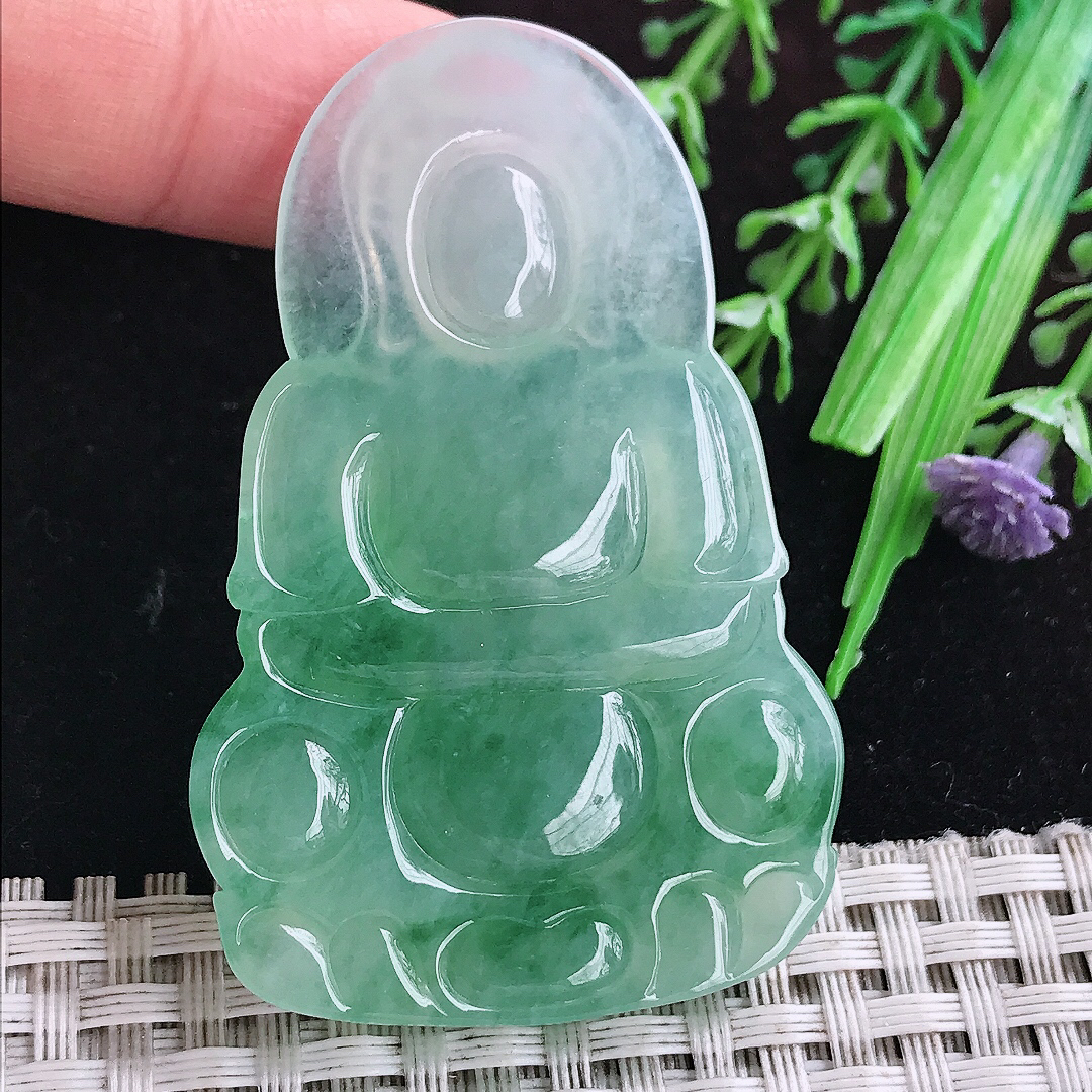 实拍A货翡翠57.6/38/5.3老坑冰胶果冻冰晴满绿观音菩萨吊坠翡翠正装观音