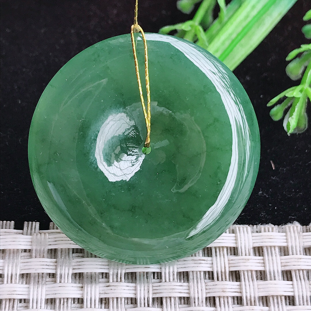 实拍A货翡翠36.3/6.3老坑冰润起胶满绿平安扣吊坠翡翠玉坠