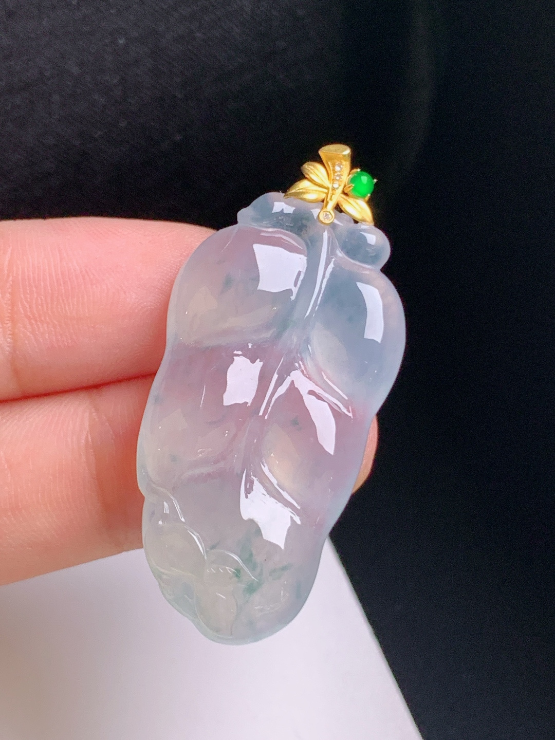 ️ 冰种树叶吊坠，飘花灵动，冰润起胶，金扣精致，大业有成，080901