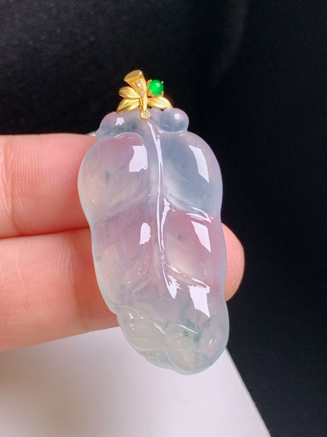 ️ 冰种树叶吊坠，飘花灵动，冰润起胶，金扣精致，大业有成，080901