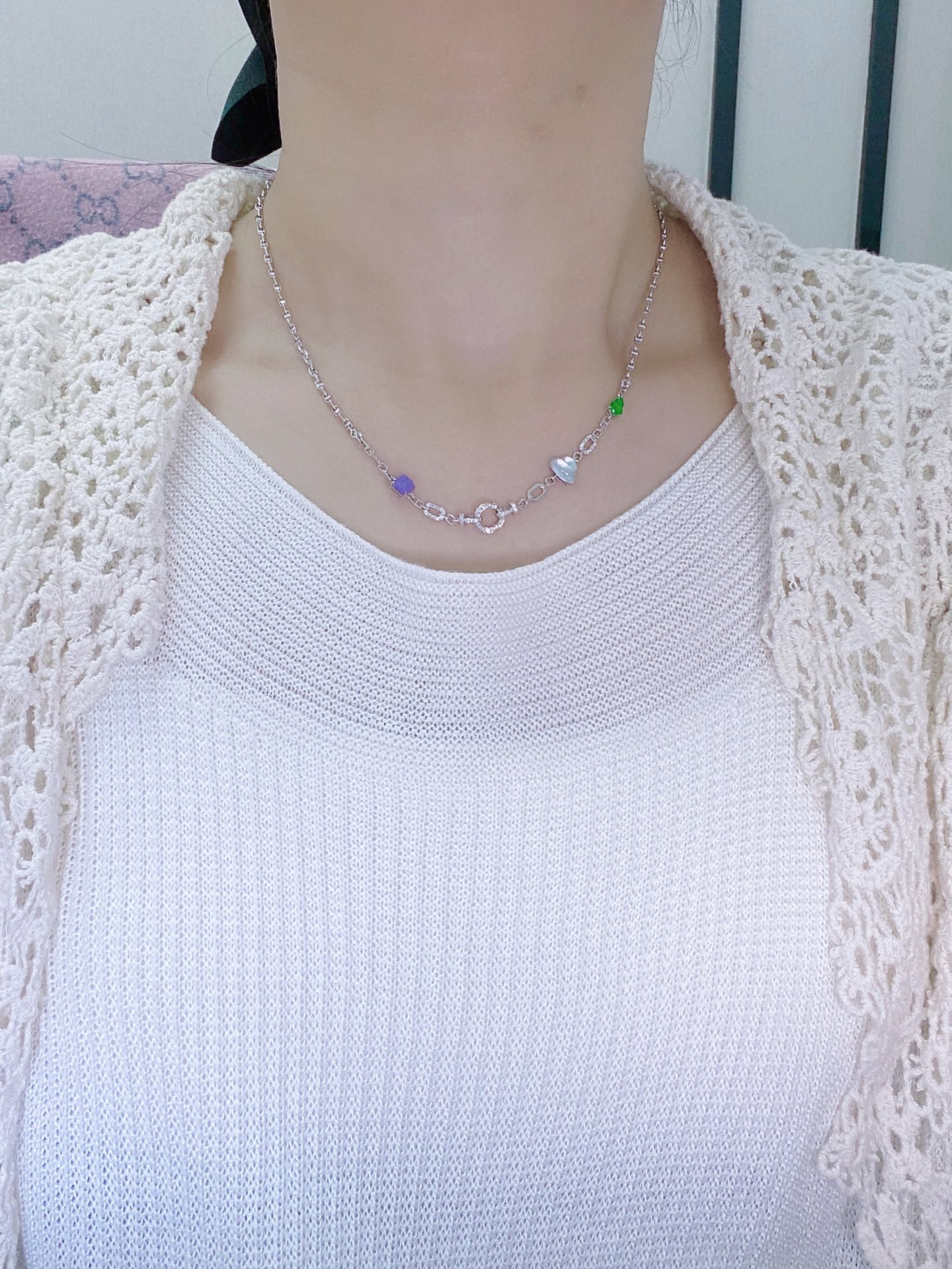 18k春彩葫芦 随形锁骨链,冰裸石6.3-8-2.9,W49409,长度18寸