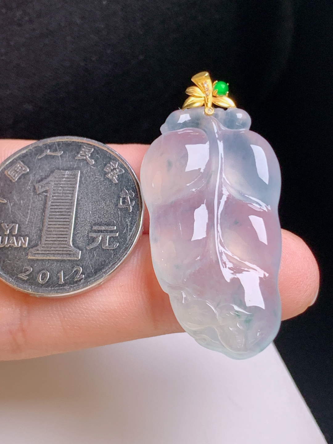 ️ 冰种树叶吊坠，飘花灵动，冰润起胶，金扣精致，大业有成，080901
