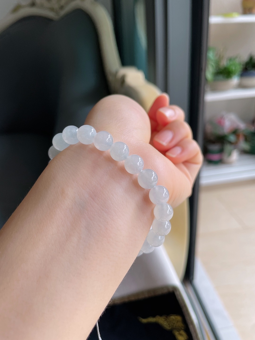 ️，缅甸天然翡翠A货，白冰手串，尺寸：8mm。【编4611】
