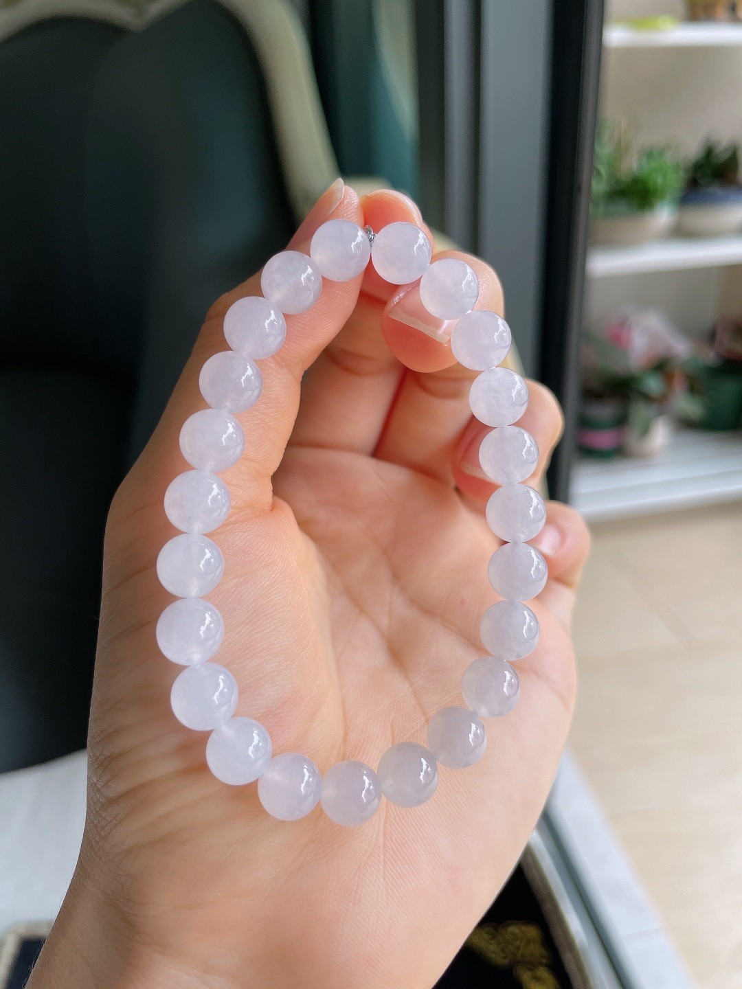 ️，缅甸天然翡翠A货，白冰手串，尺寸：8mm。【编4614】