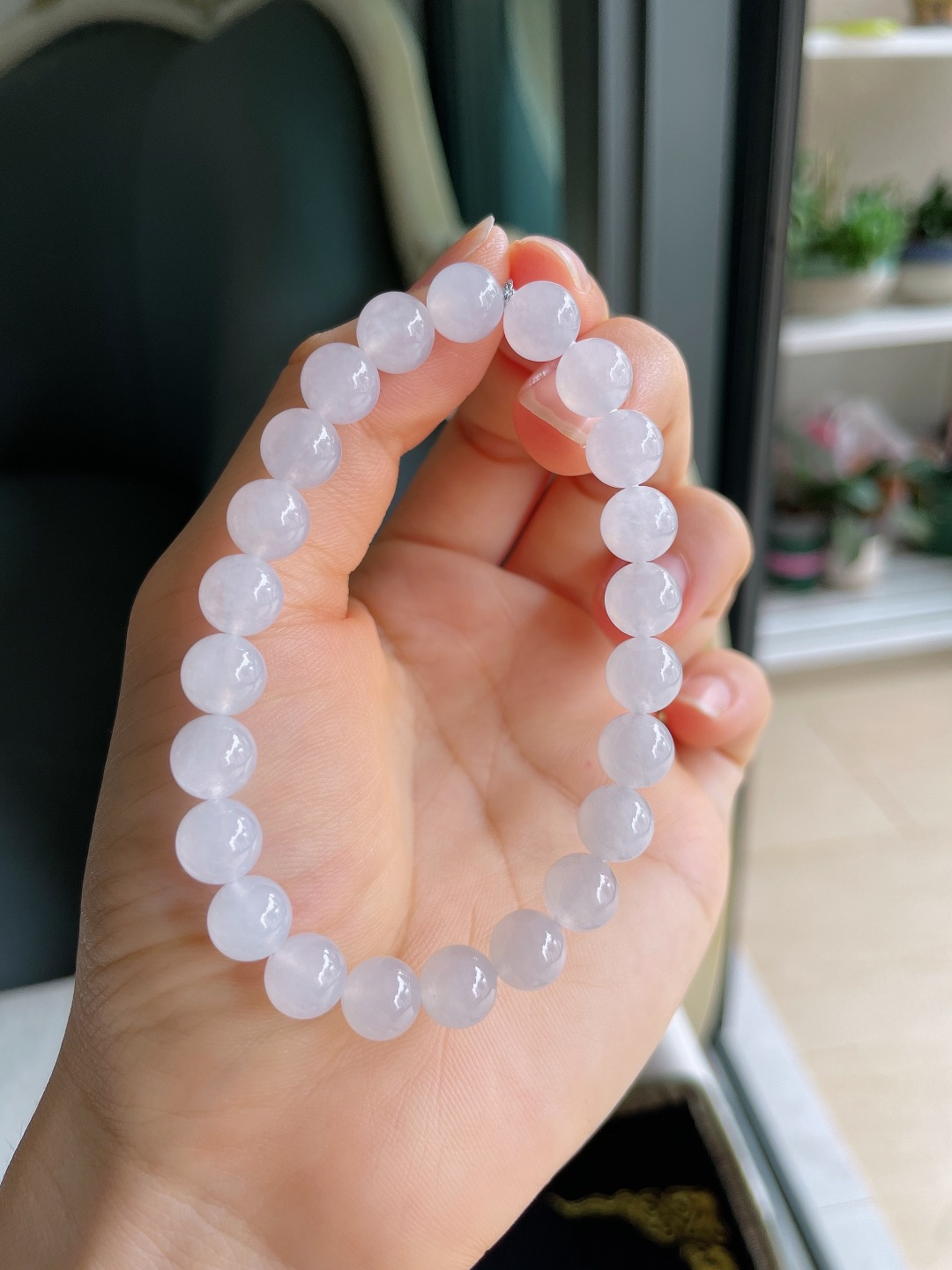 ️，缅甸天然翡翠A货，白冰手串，尺寸：8mm。【编4614】
