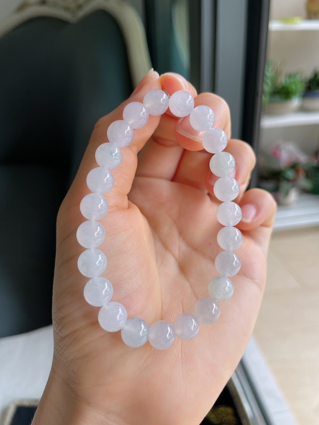 ️，缅甸天然翡翠A货，白冰手串，尺寸：8mm。【编4612】
