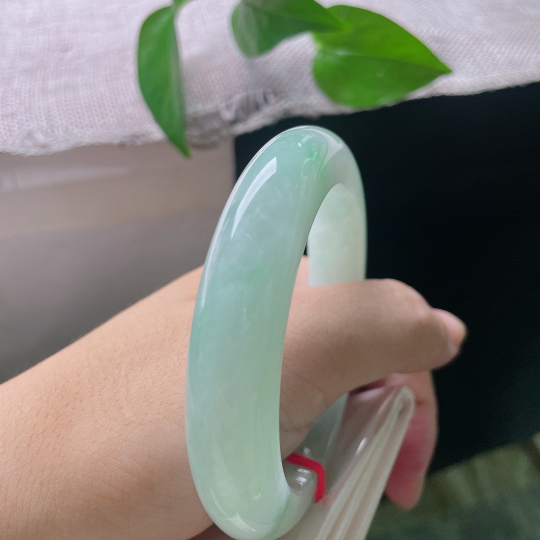 56.2/13.3/10.2，飘花正圈，晶体，底色清浅柔和，很好地衬托出飘花的鲜活，一静一动之间，尽显翡翠独有的诗意美感。ss58032a