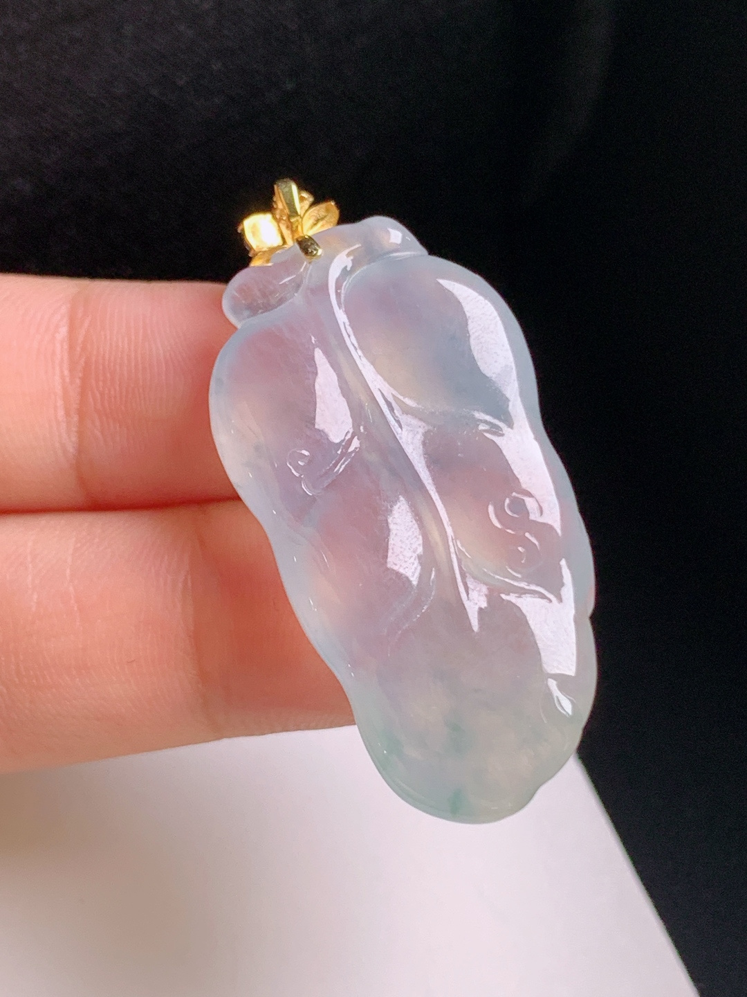 ️ 冰种树叶吊坠，飘花灵动，冰润起胶，金扣精致，大业有成，080901