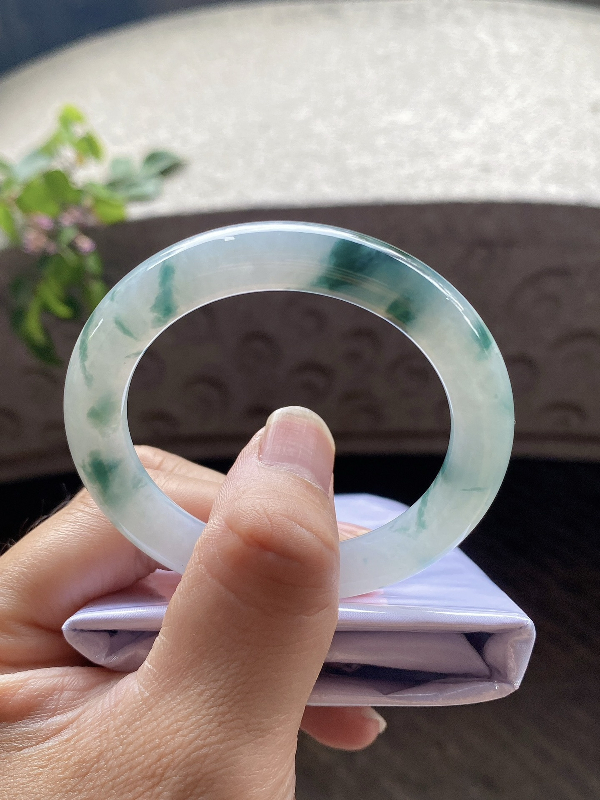 圈口50.4-9.5-9     【冰飘花圆条手镯】圈口50  51可戴  质地细腻   种水好