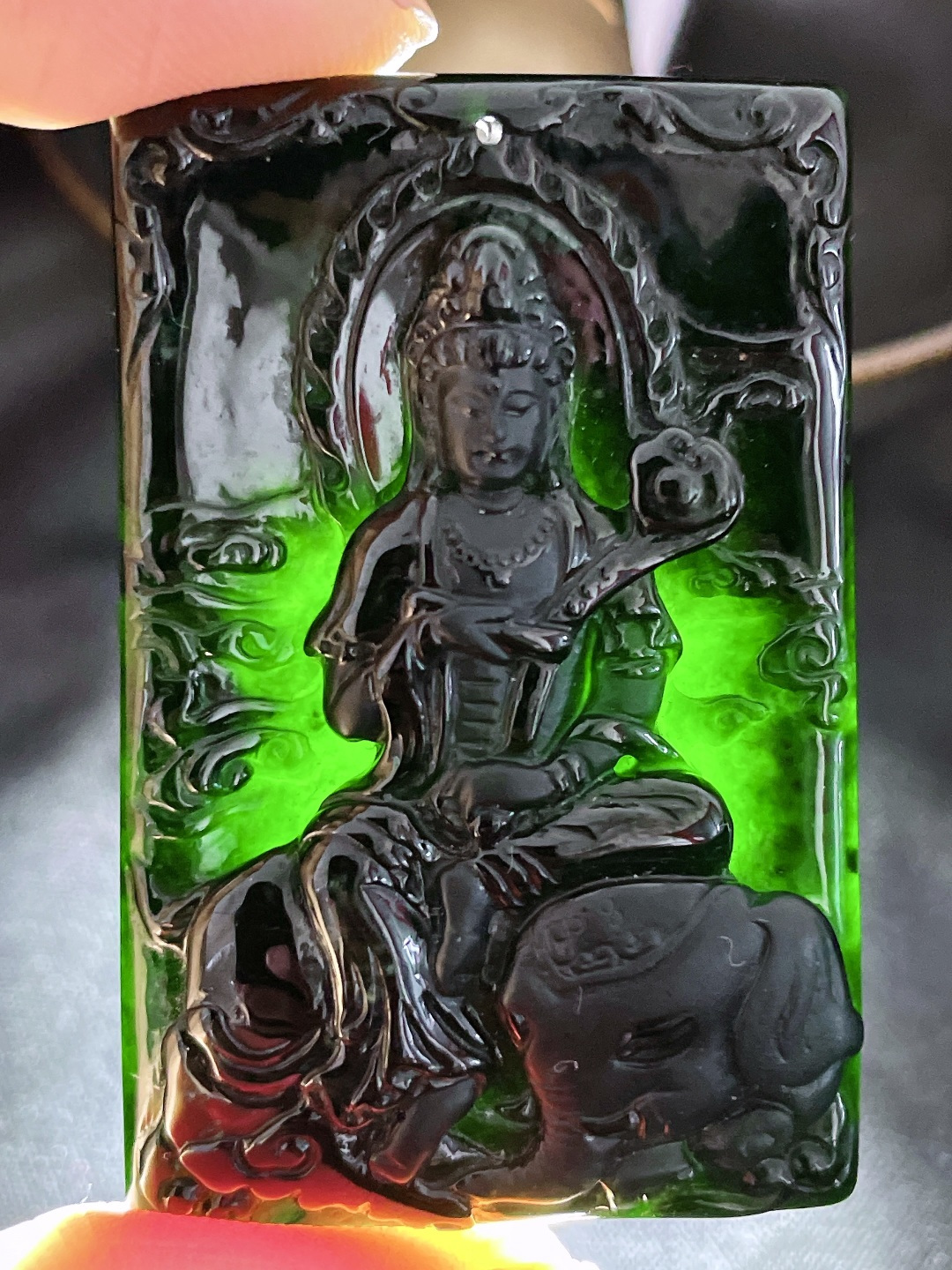 墨翠普贤菩萨牌吊坠,性比高,厚装