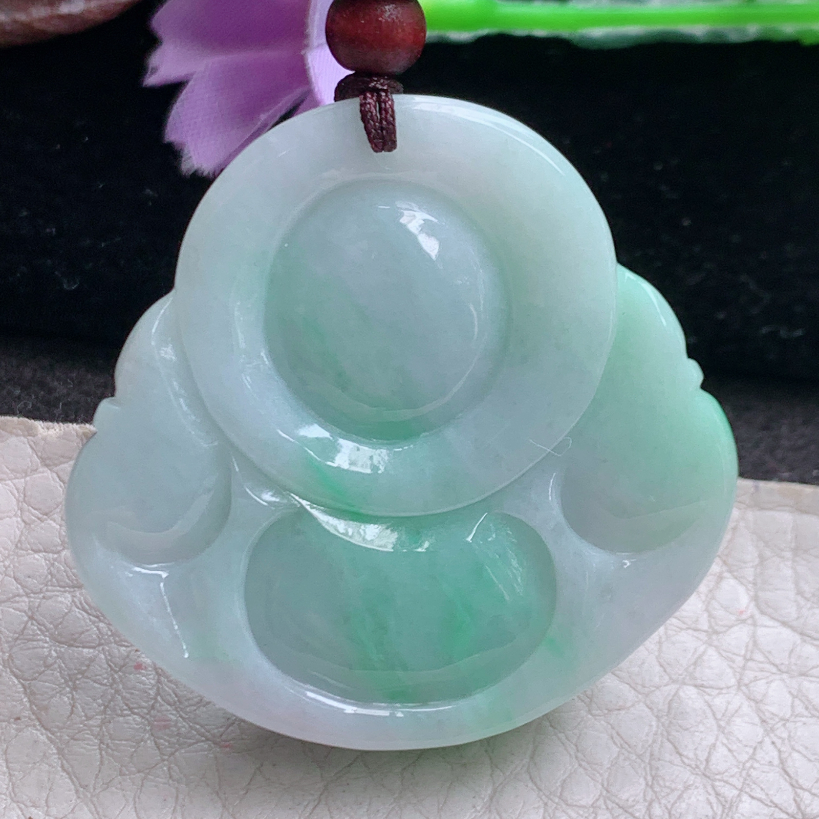 zen实拍42*43*11.8缅甸翡翠高品质饱满飘缘佛公 弥勒佛玉吊坠