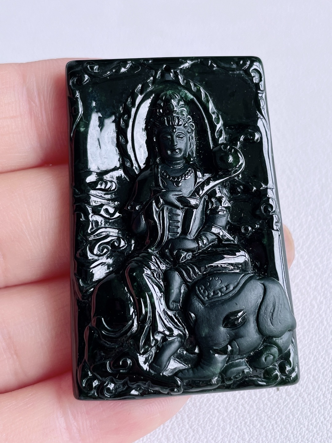 墨翠普贤菩萨牌吊坠,性比高,厚装