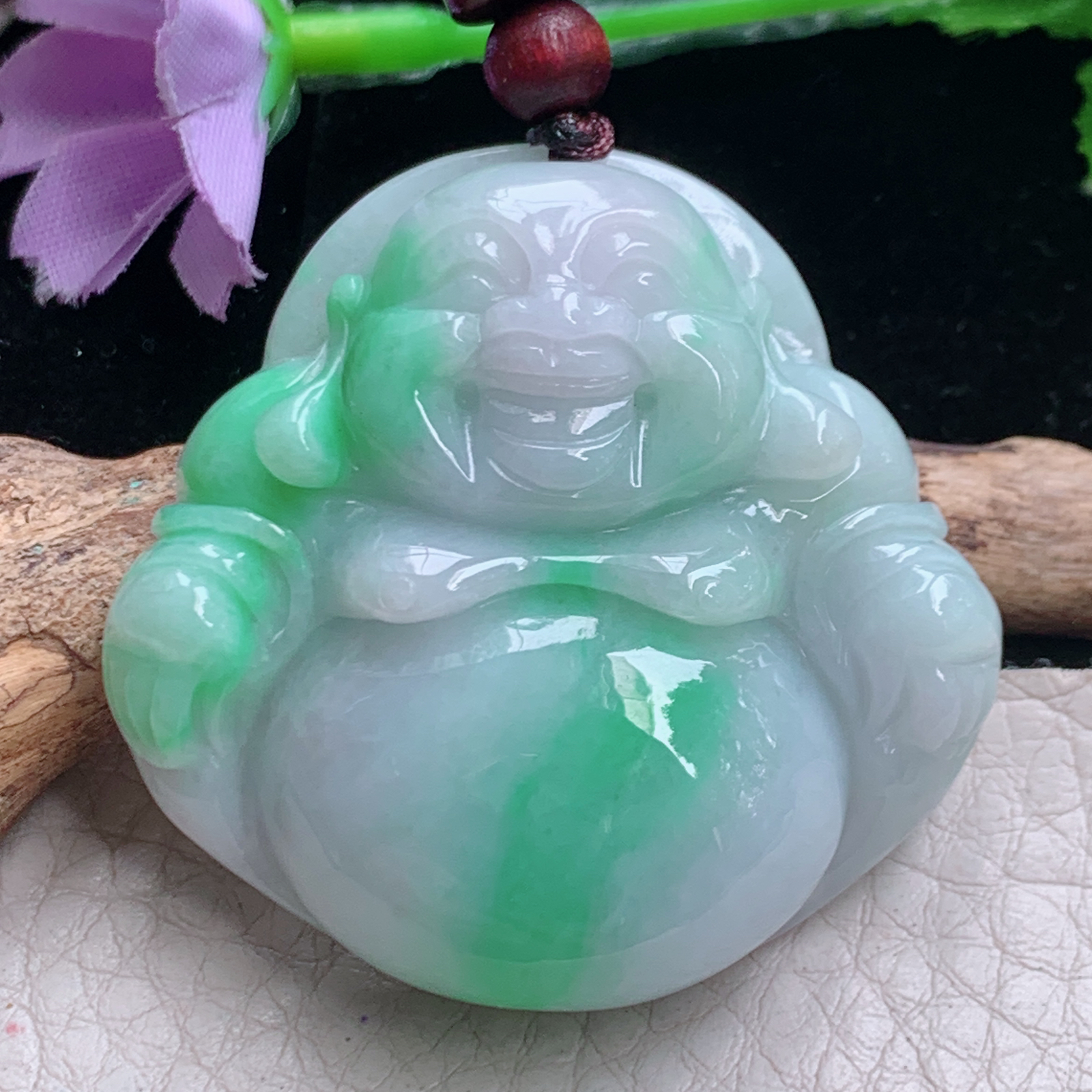zen实拍42*43*11.8缅甸翡翠高品质饱满飘缘佛公 弥勒佛玉吊坠