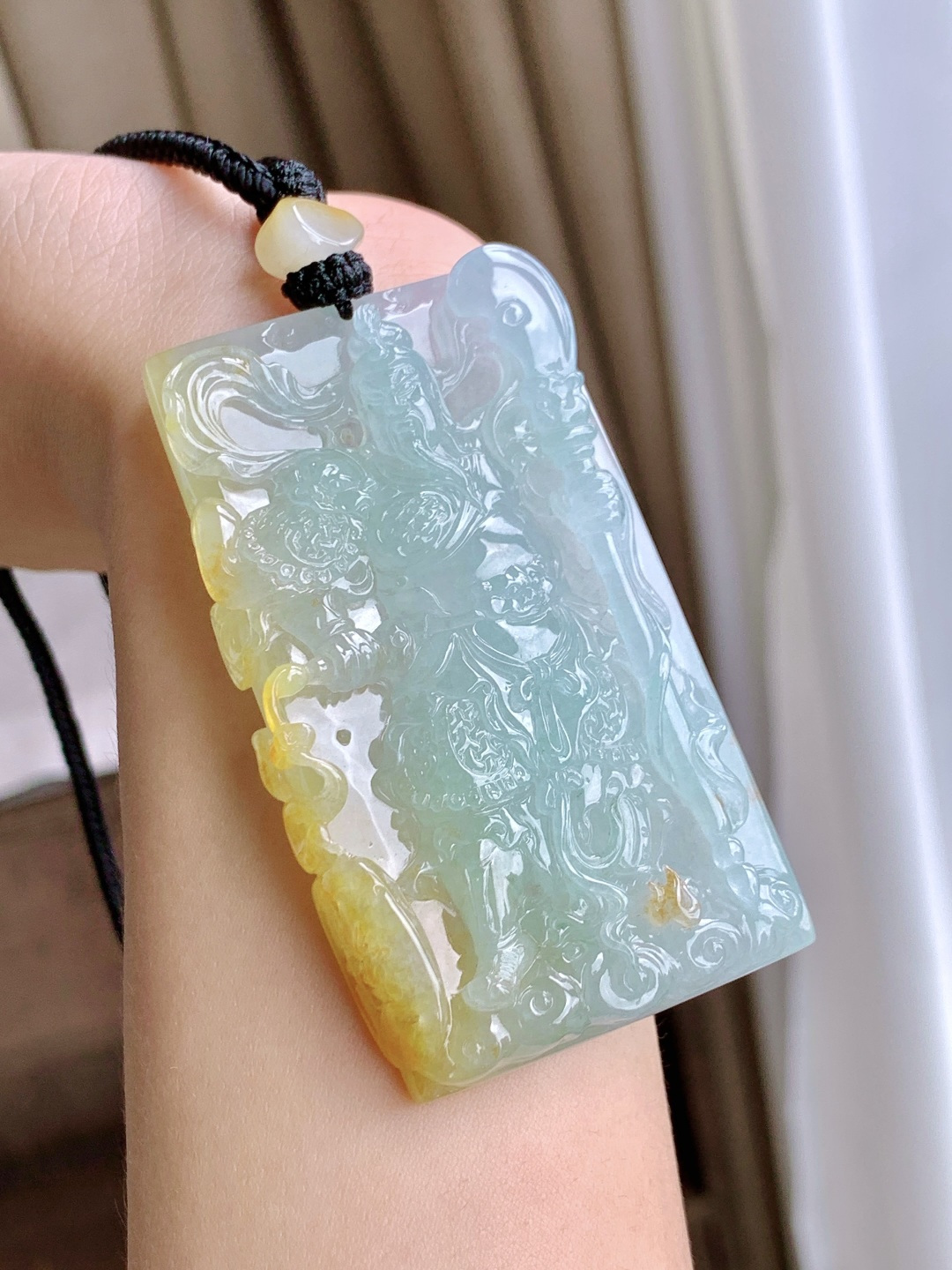 冰飘黄翡忠义关公牌晴水关二爷牌吊坠,缅料 性比高 超厚 雕工精细 武财神,70-40.6-10,72