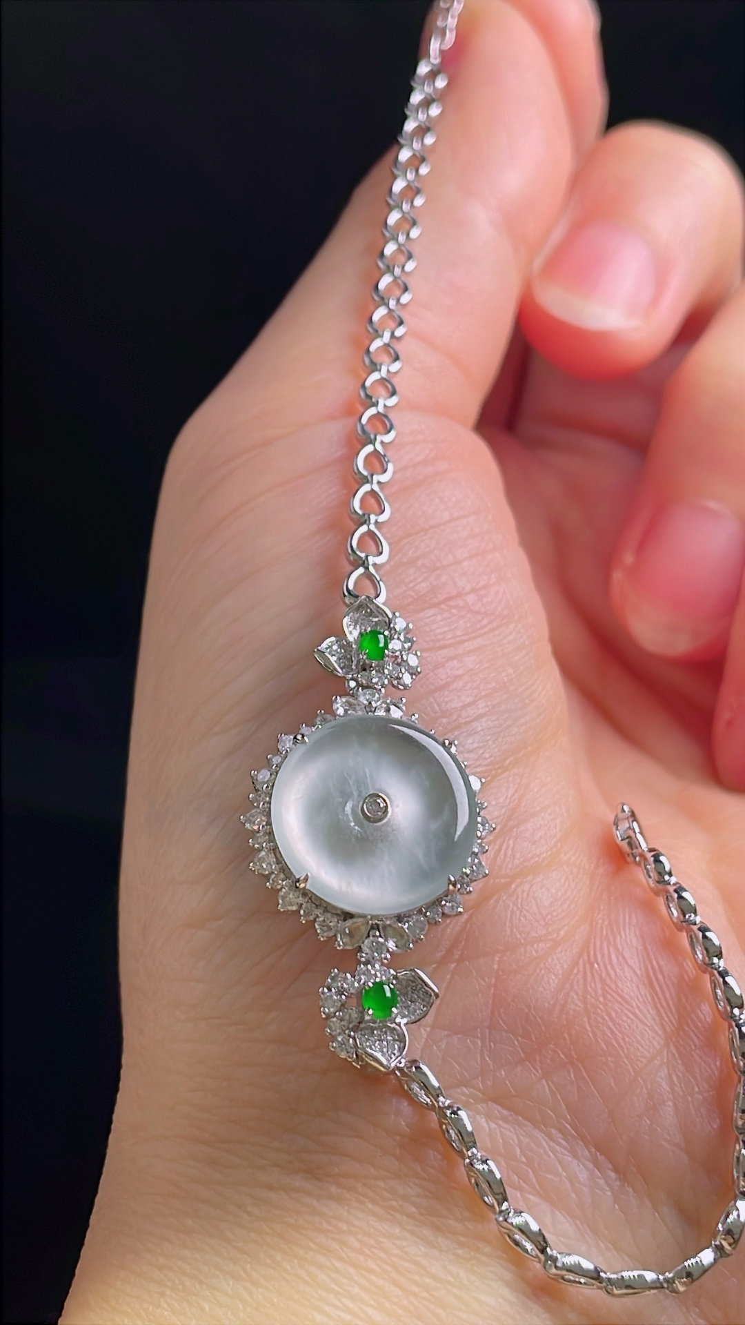 ️高冰平安扣手链，18k镶嵌，老种起光，细底通透，尺寸：裸石14/2.7mm0906