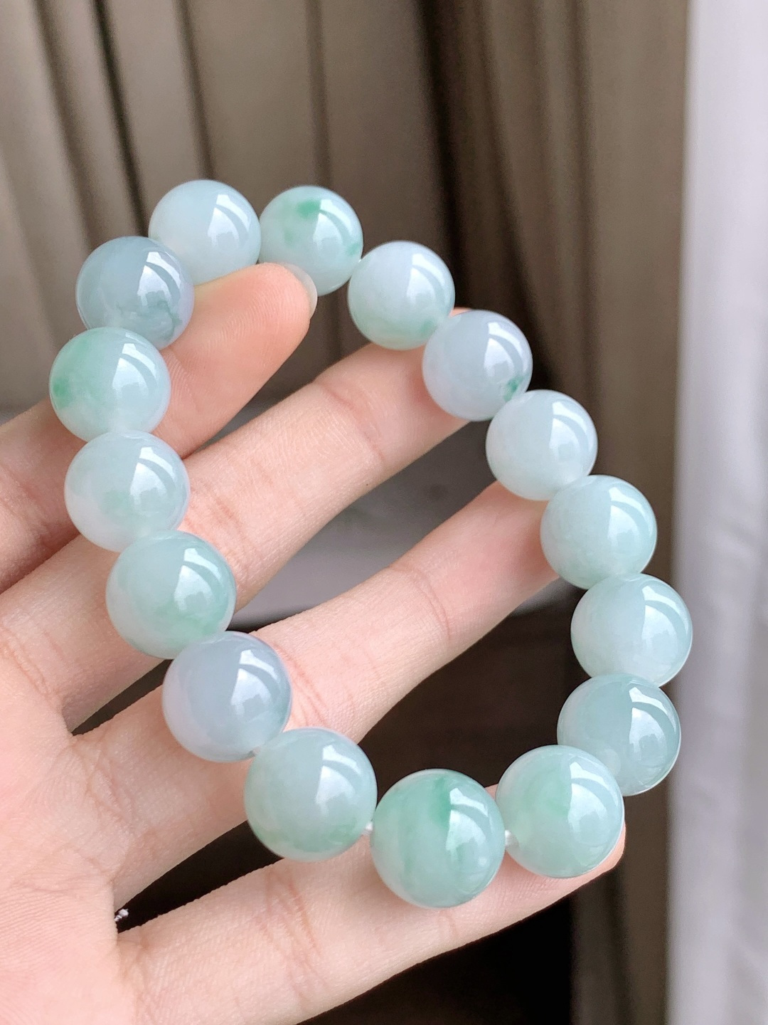 珠子冰飘花手串圆珠子手串，性比高，12.3mm，50.4克