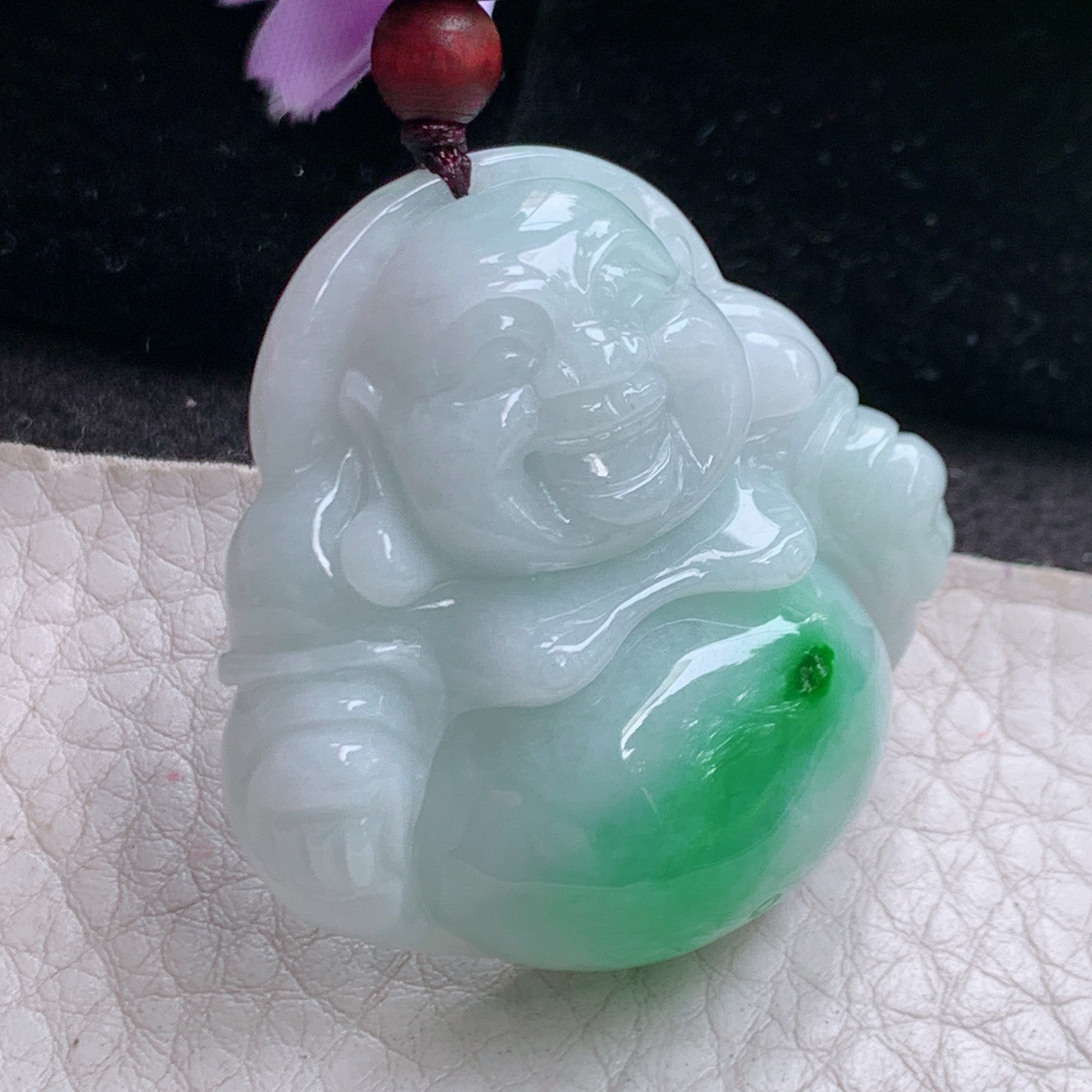 zen实拍39*40*12.6缅甸翡翠高品质饱满飘阳绿佛公 弥勒佛玉吊坠