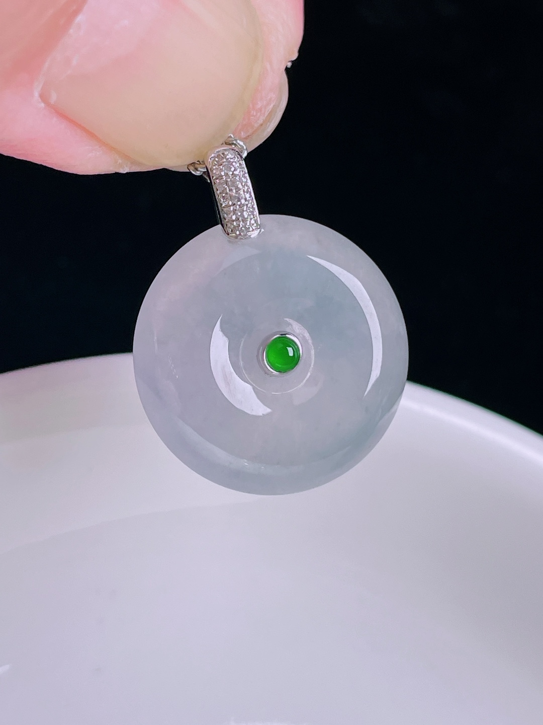 冰种平安扣，18k镶嵌，老种起光，细底通透，尺寸：22.4裸石17.7/7mm0906