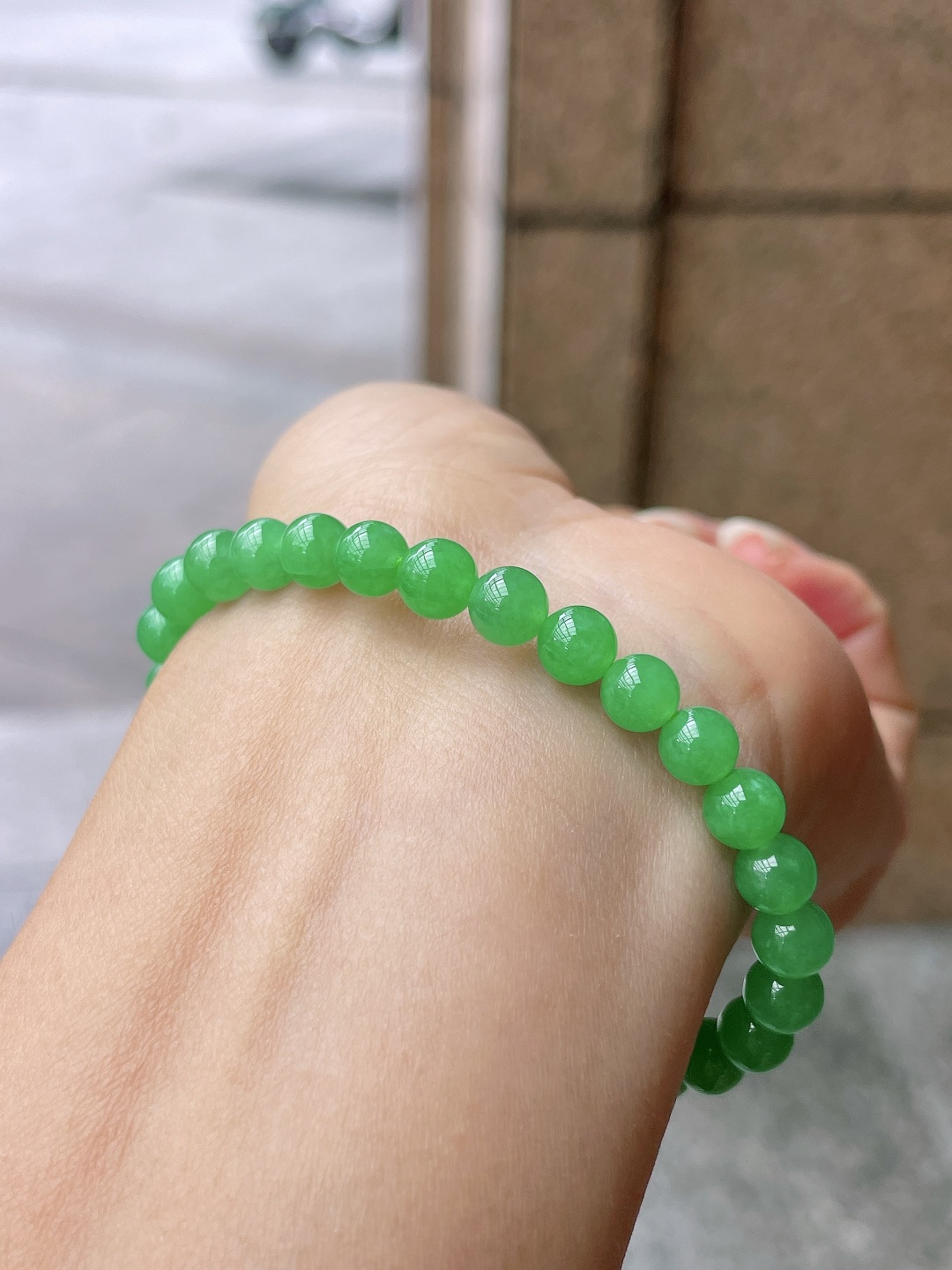 ️ 冰种阳绿手链 色泽鲜艳，油润起胶 尺寸：6