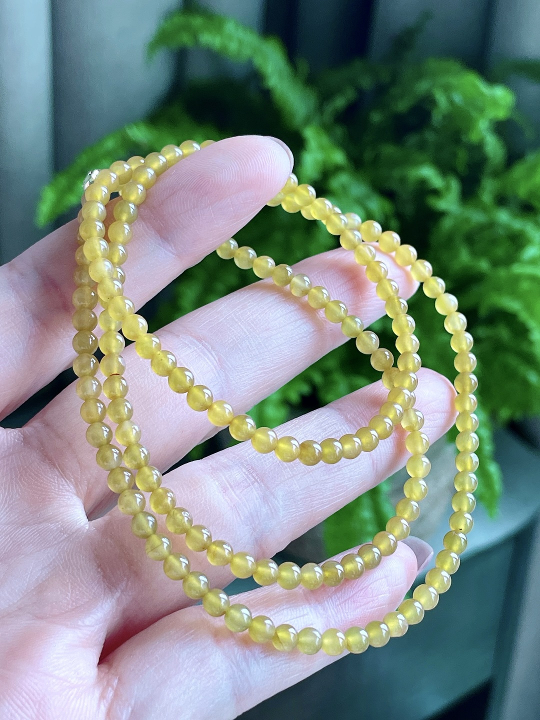 冰黄翡珠链圆珠珠子珠链，缅料性比高，尺寸3.5mm，30cm，重量14克