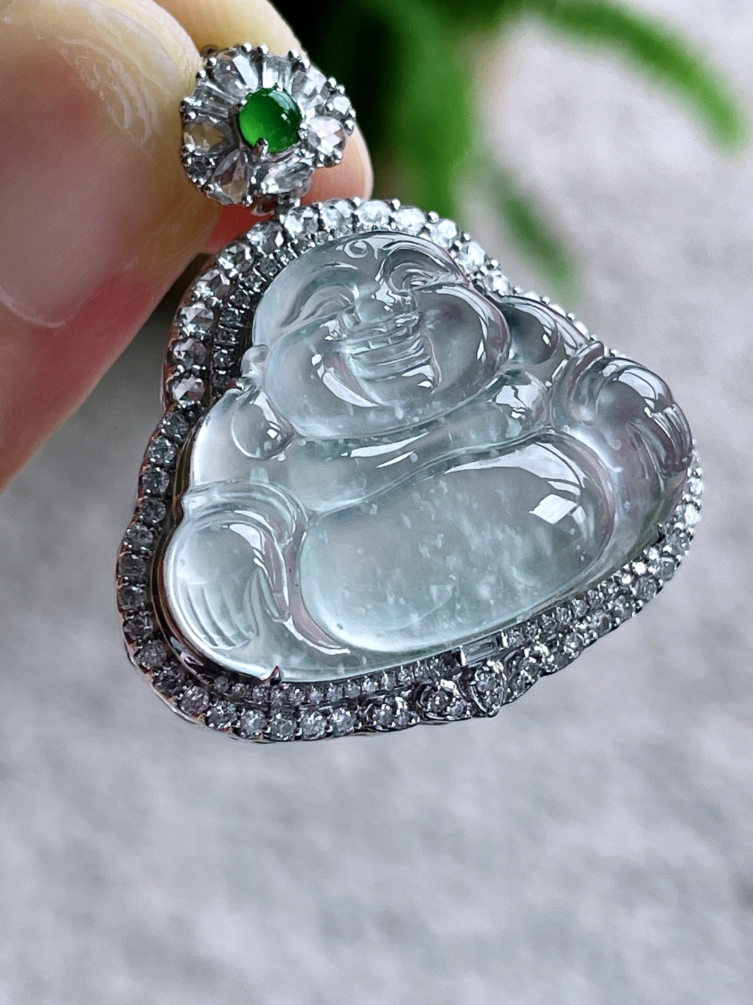 高冰木那雪花棉佛公吊坠,18k金镶嵌,无裂,冰透起钢