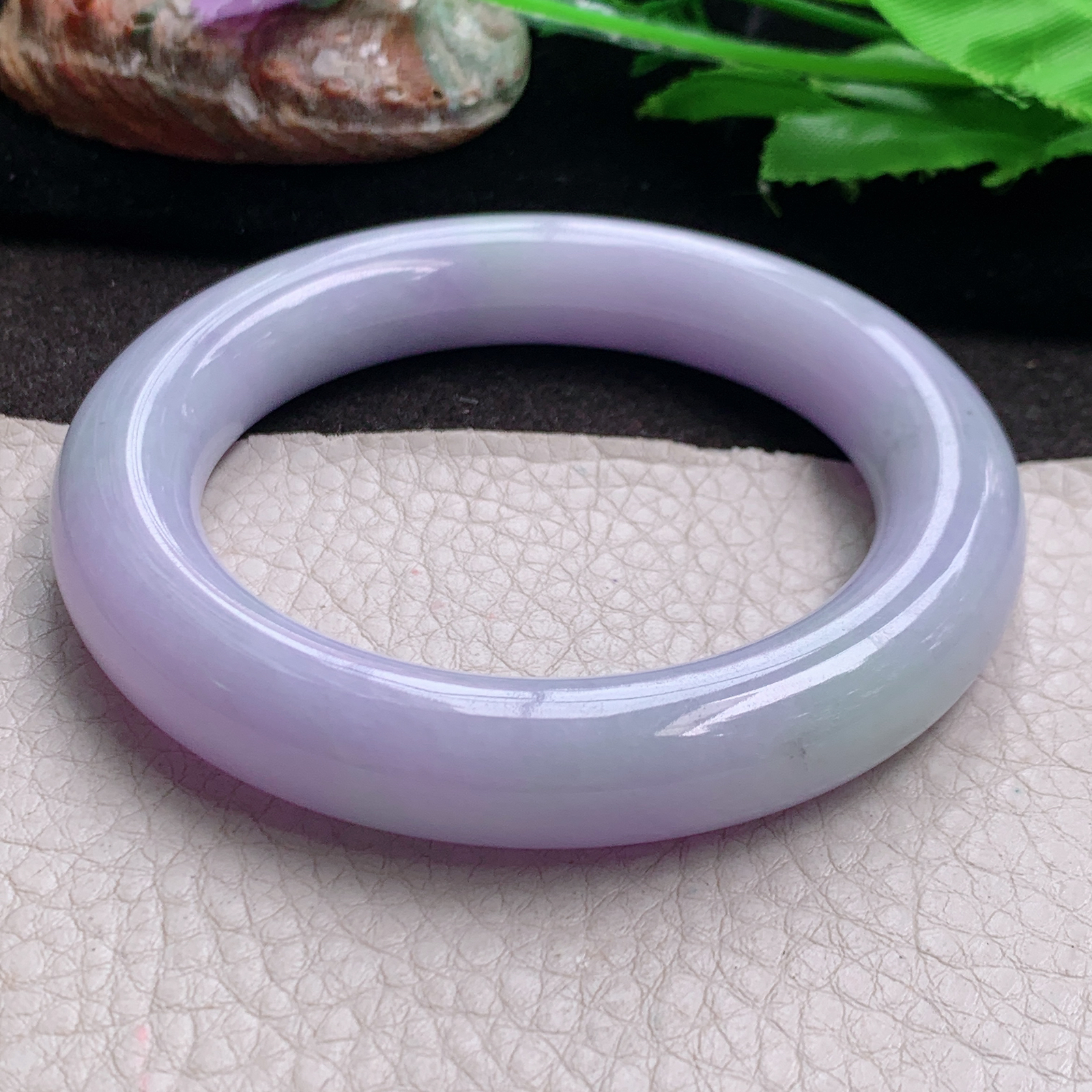 ss自然光57*12美人镯 缅甸翡翠a货高品质紫罗兰圆条玉手镯