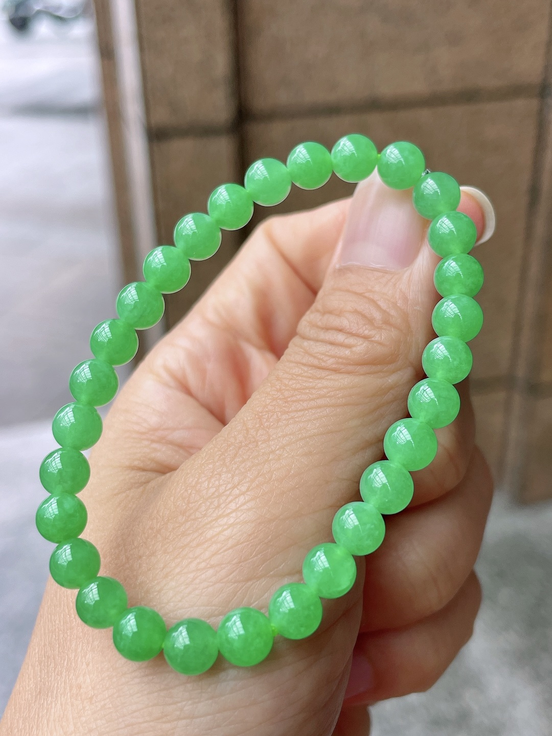 ️ 冰种阳绿手链 色泽鲜艳，油润起胶 尺寸：6
