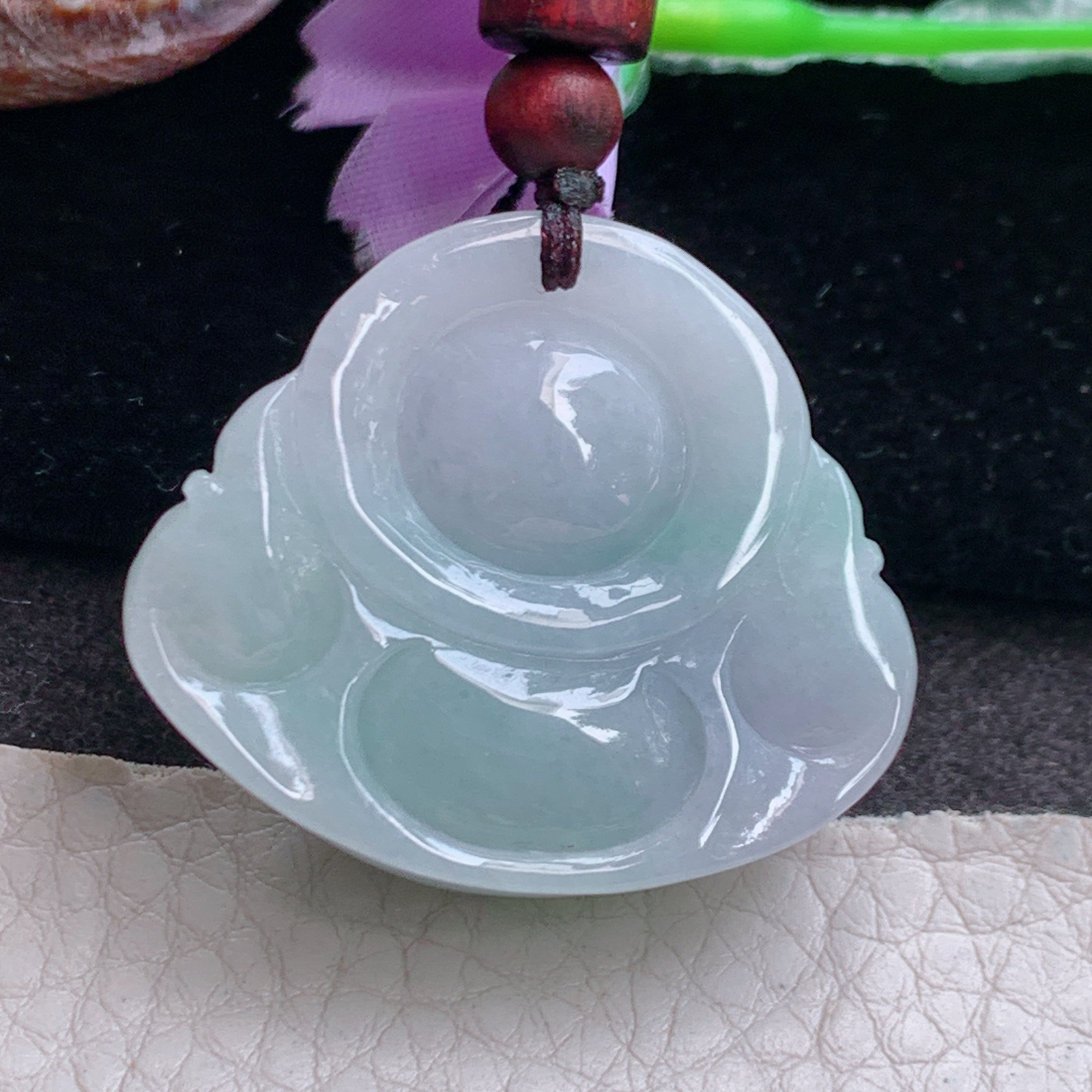 zen实拍31*36*12.8缅甸翡翠高品质饱满春带佛公 弥勒佛玉吊坠