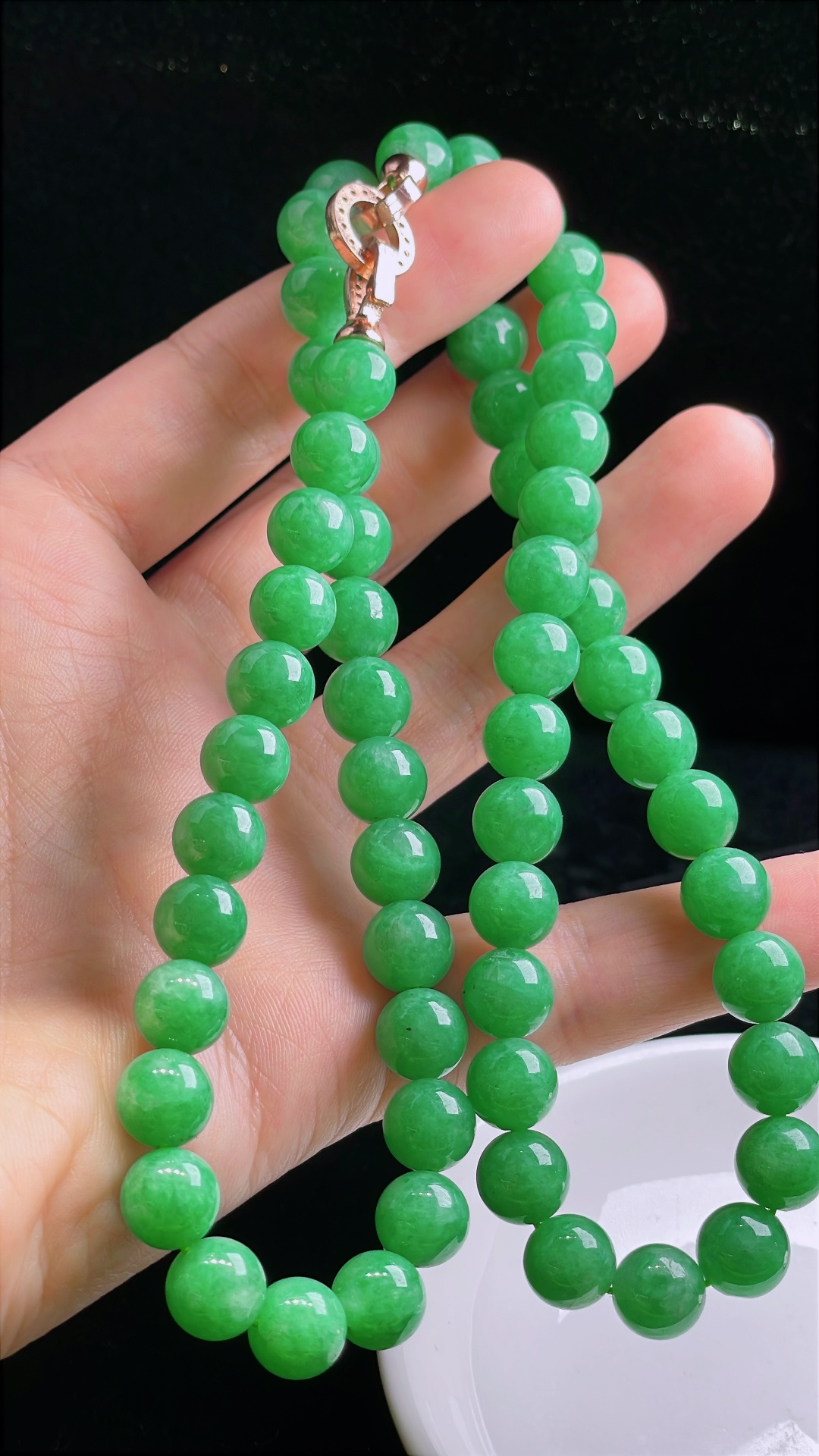 ️阳绿珠链珠串项链，老种起光，细底通透，尺寸：9.3mm0906