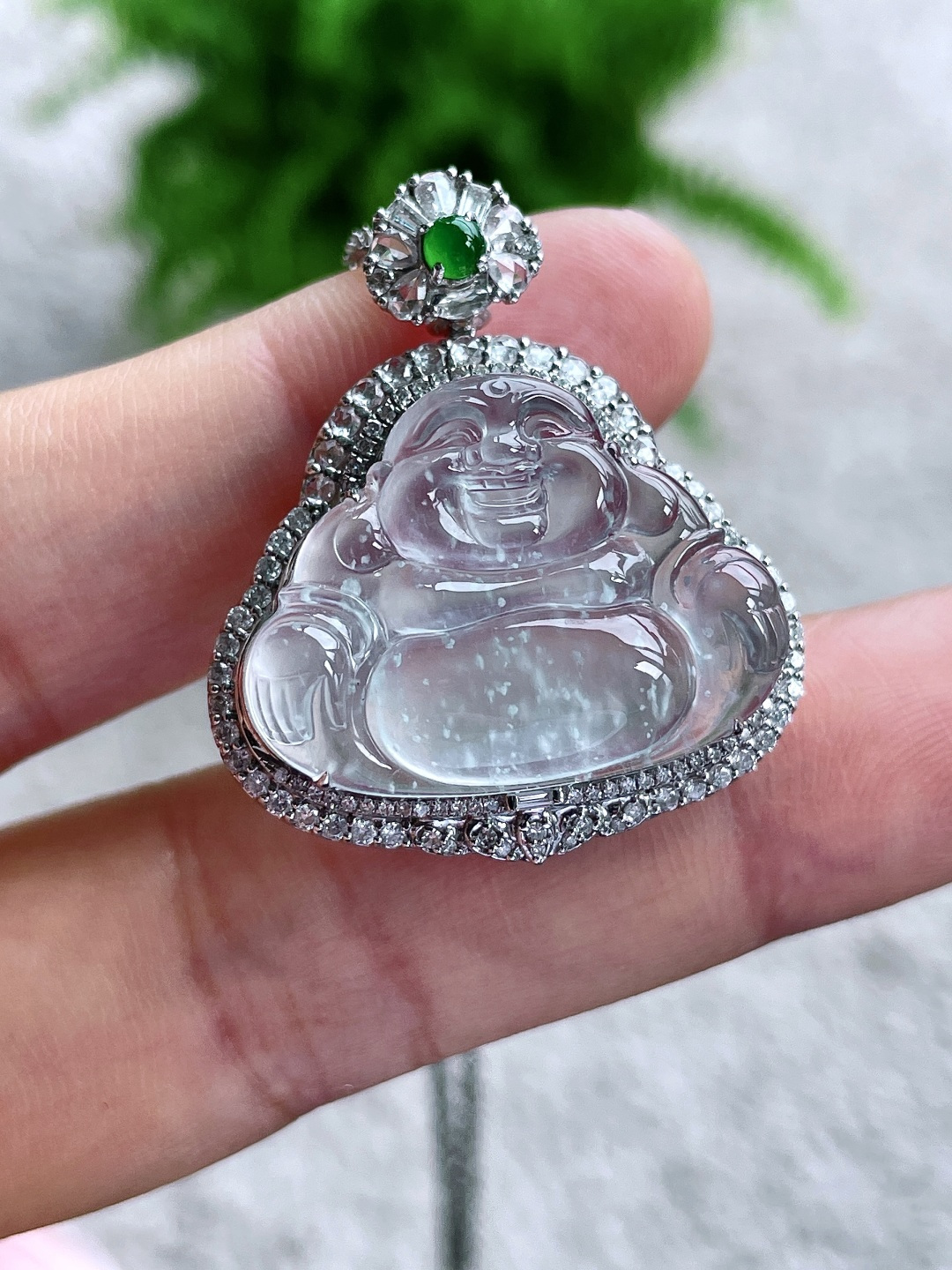 高冰木那雪花棉佛公吊坠,18k金镶嵌,无裂,冰透起钢