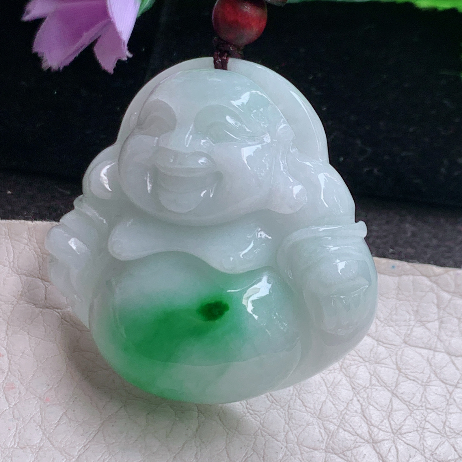 zen实拍39*40*12.6缅甸翡翠高品质饱满飘阳绿佛公 弥勒佛玉吊坠